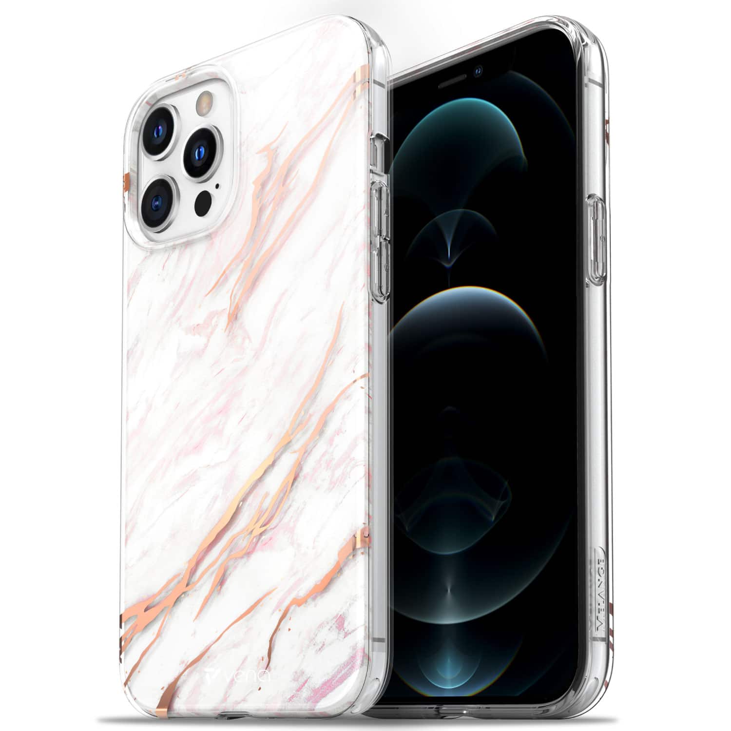 Vena - MELANGE Chic Design Slim Protective Case for Apple iPhone 12 Pro Max - White Marble - Multicolored