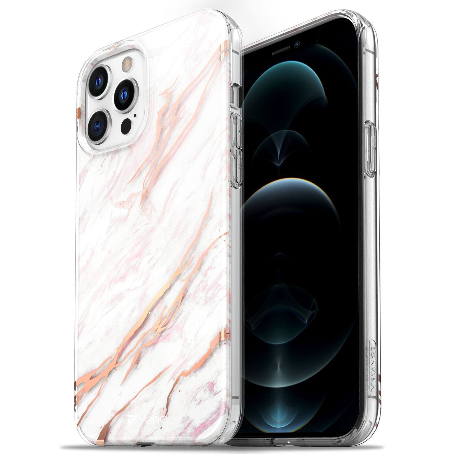 Vena - MELANGE Chic Design Slim Protective Case for Apple iPhone 12 Pro Max - White Marble - Multicolored