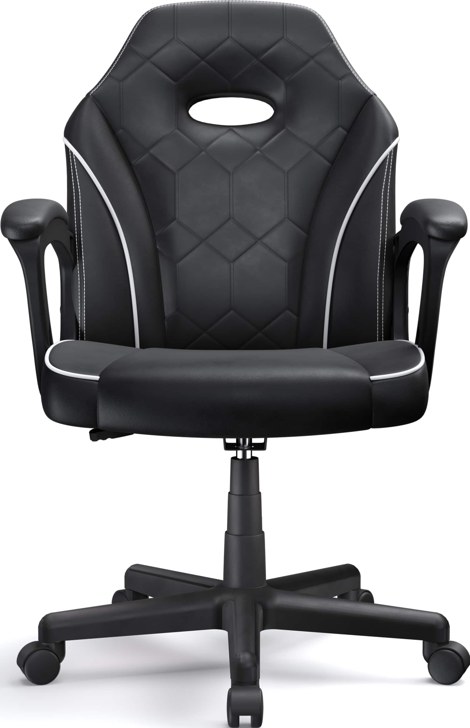 Front. ACGAM - Compact Gaming Chair, PVC Leather Ergonomic Office Chair 360° Swivel Height Adjustable Computer Chair w/ Padded Armrests - Black.