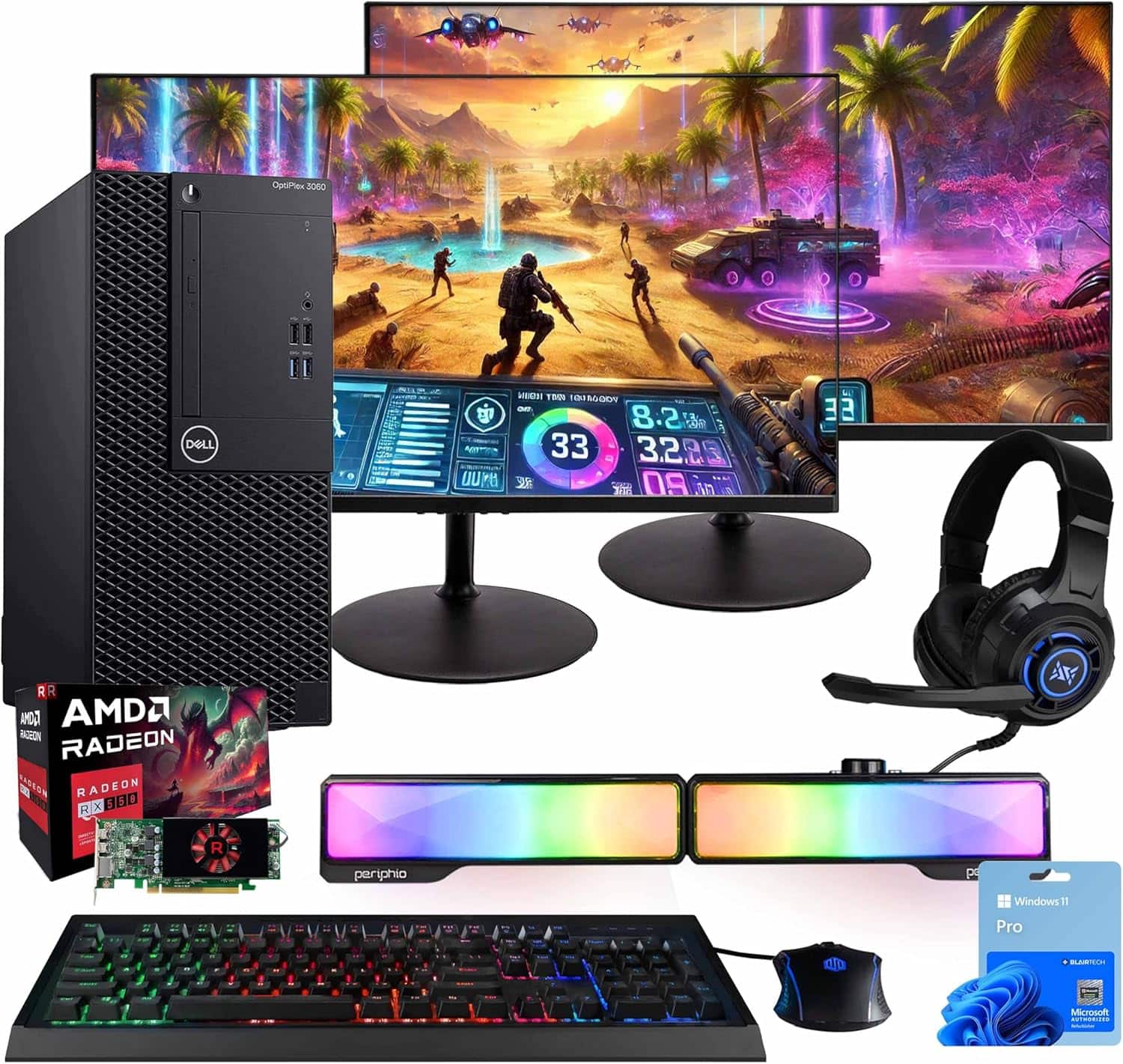 Dell Refurbished Excellent Gaming OptiPlex RGB PC Combo, Intel