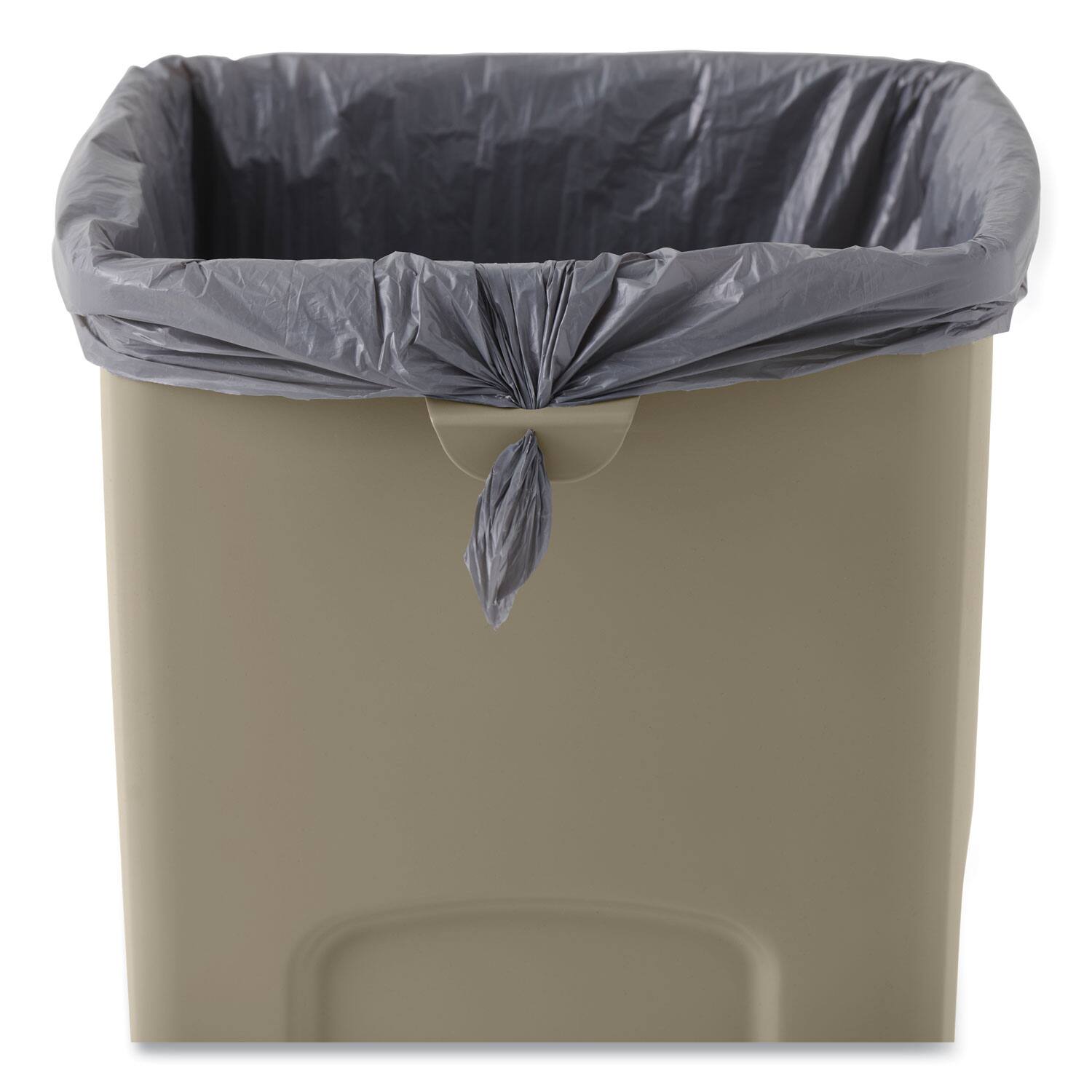 Back. RubberMaid - Untouchable Square Waste Receptacle, 23 gal, Plastic, Beige.