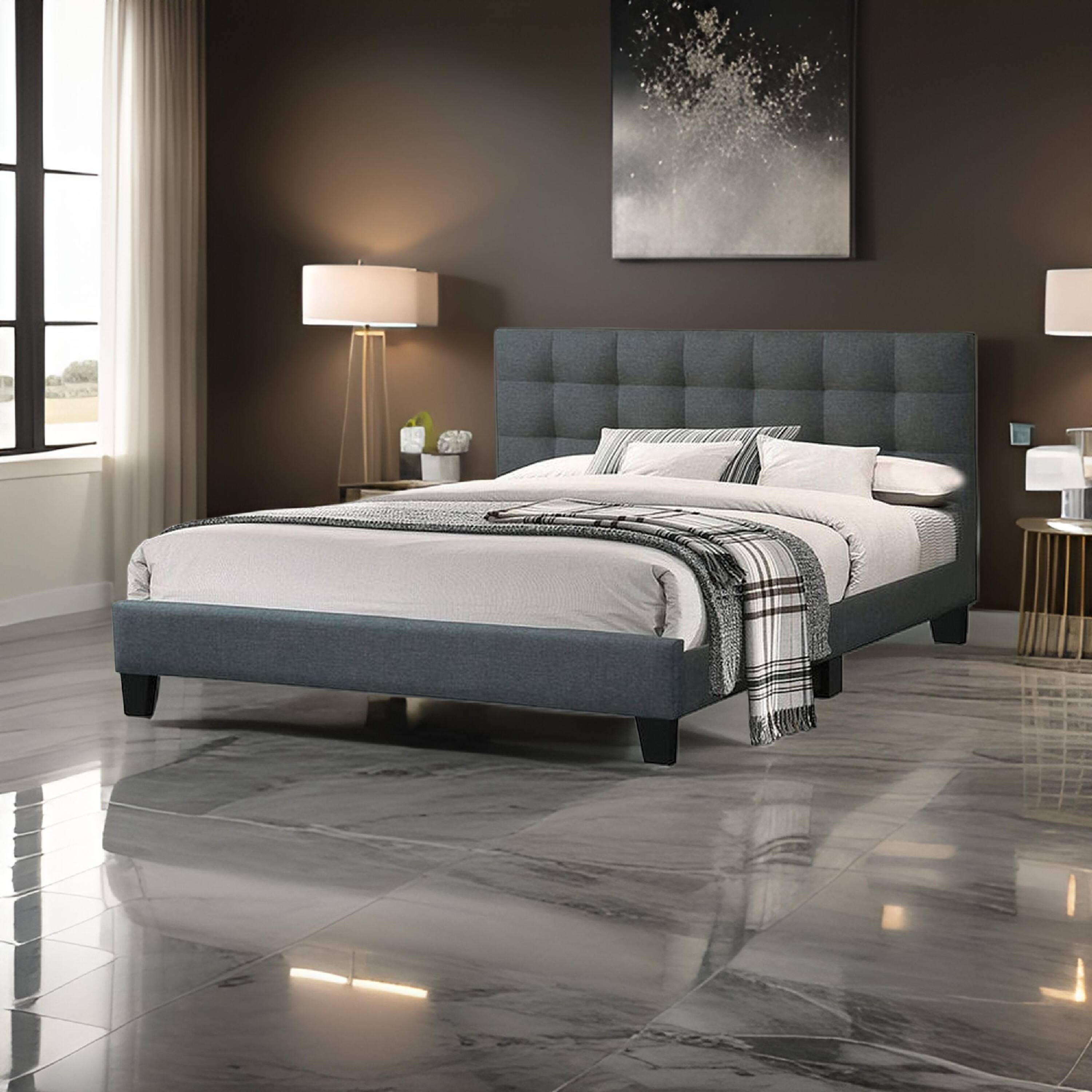 Alt View 5. Manhattan Lane - Dex Modern Platform Queen Size Bed, Plush Tufted Upholstery - Charcoal Gray.