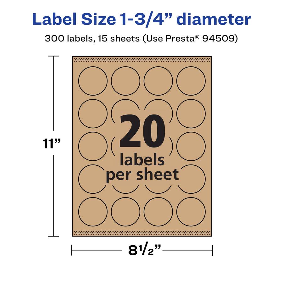 Avery Kraft Round Labels, 1.75