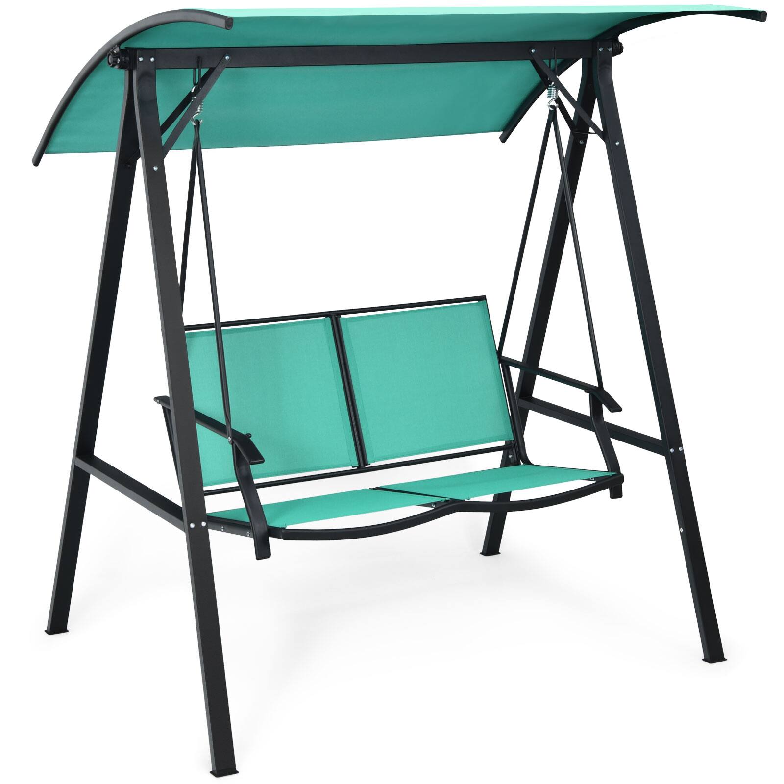 Front. Costway - Costway Outdoor 2-Seat Swing Loveseat Canopy Hanging Swing - Turquoise.