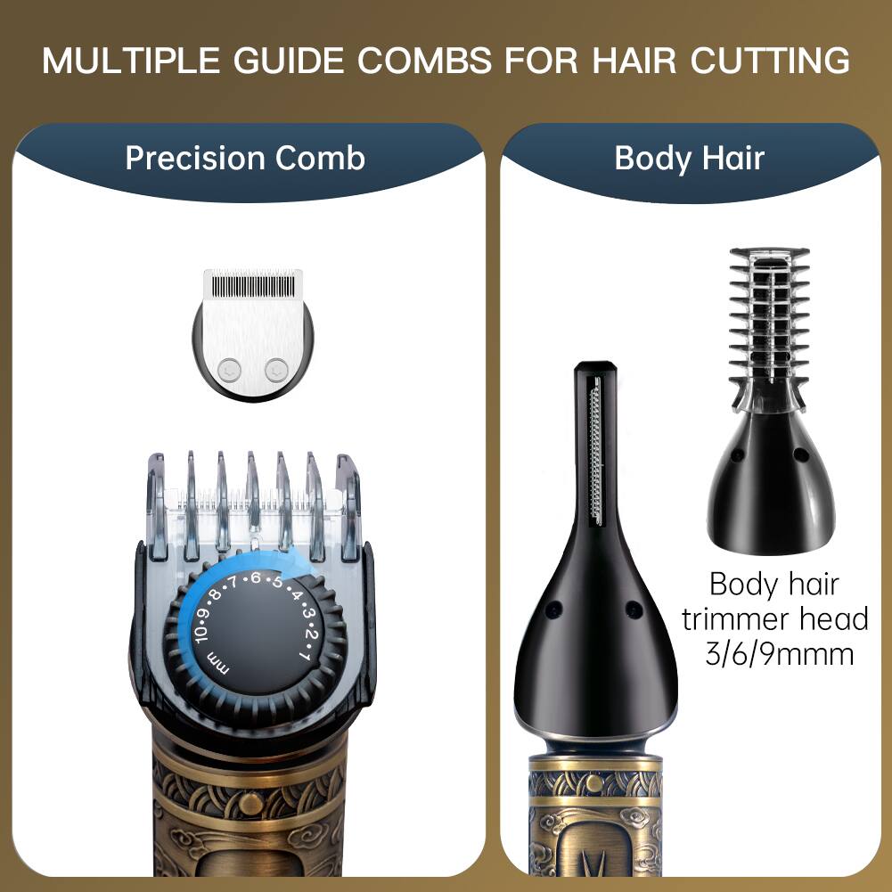 MULTIPLE GUIDE COMBS FOR HAIR CUTTING

Precision Comb

Body Hair

Body hair trimmer head 3/6/9mm
