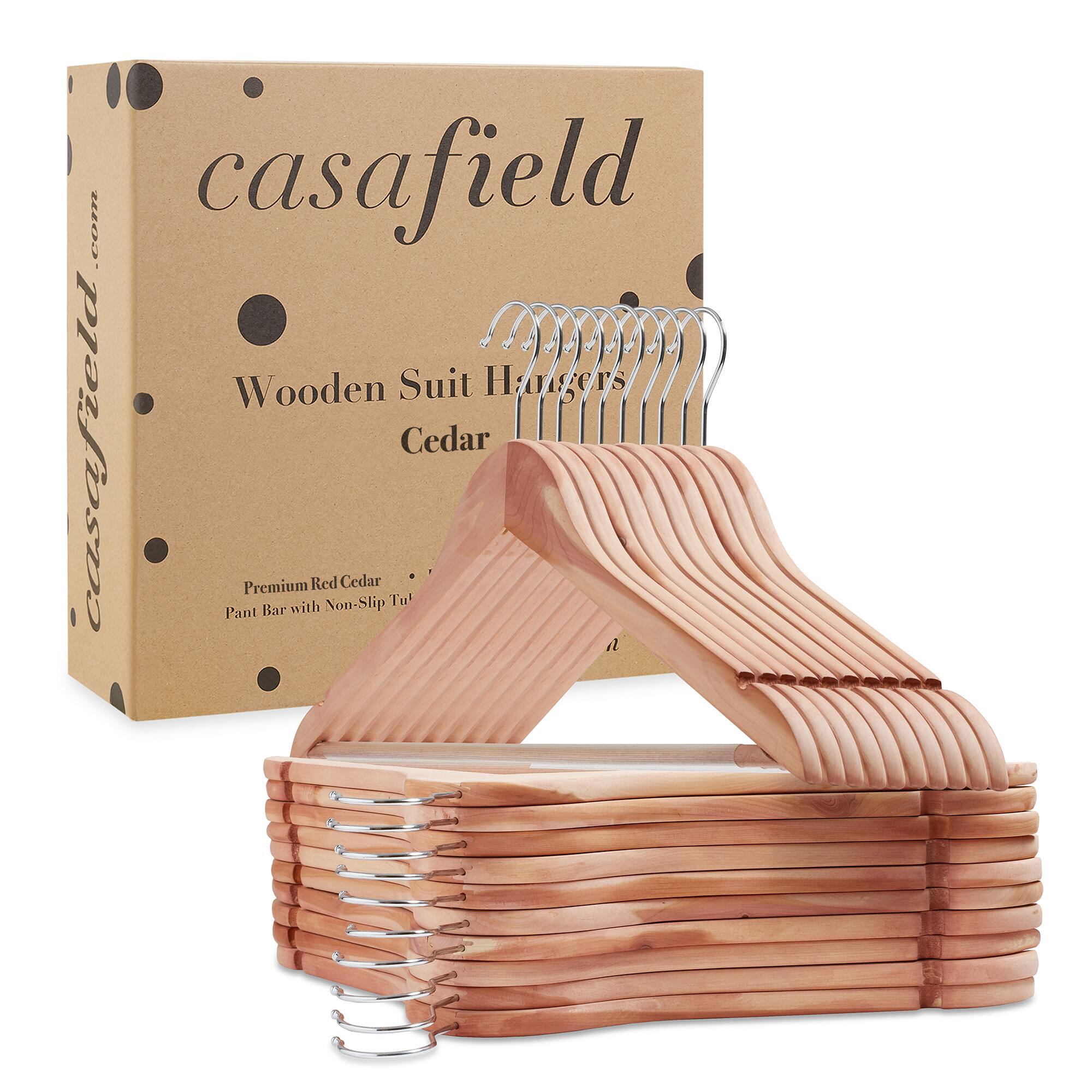 Casafield Wooden Suit Hangers Cedar Premium Red Cedar with Non-Slip Tux Pant Bar