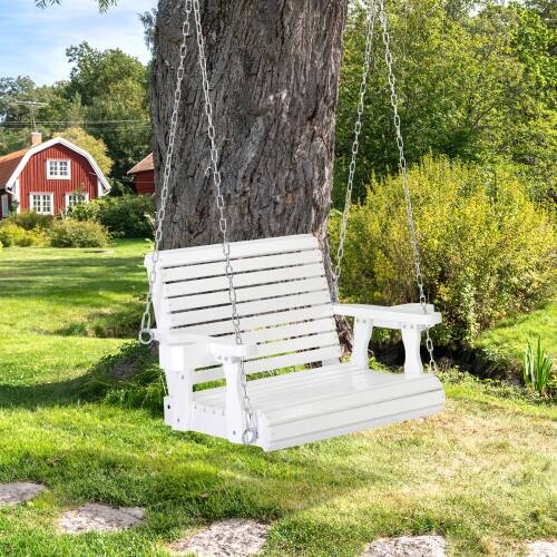 Alt View 6. Winado - 1-Person Patio Wooden Porch Swing Chair Bench Only with Hanging Chains, Cup Holders for In/Outdoor Courtyard Garden Yard - White.