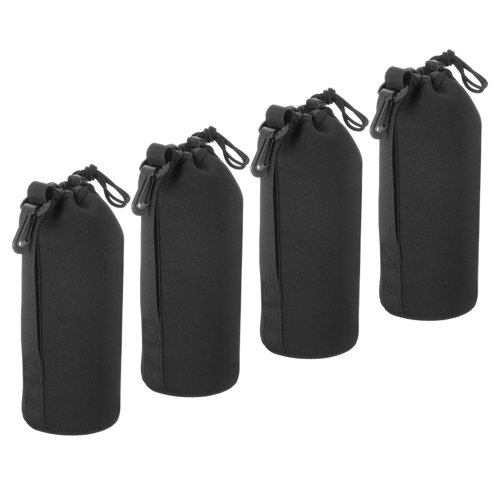 Unique Bargains - Camera Lens Bag, 4pcs 3.7"x9.8" Drawstring Pouch with Thick Neoprene for DSLR Lens, Water Coffee Cups - Black