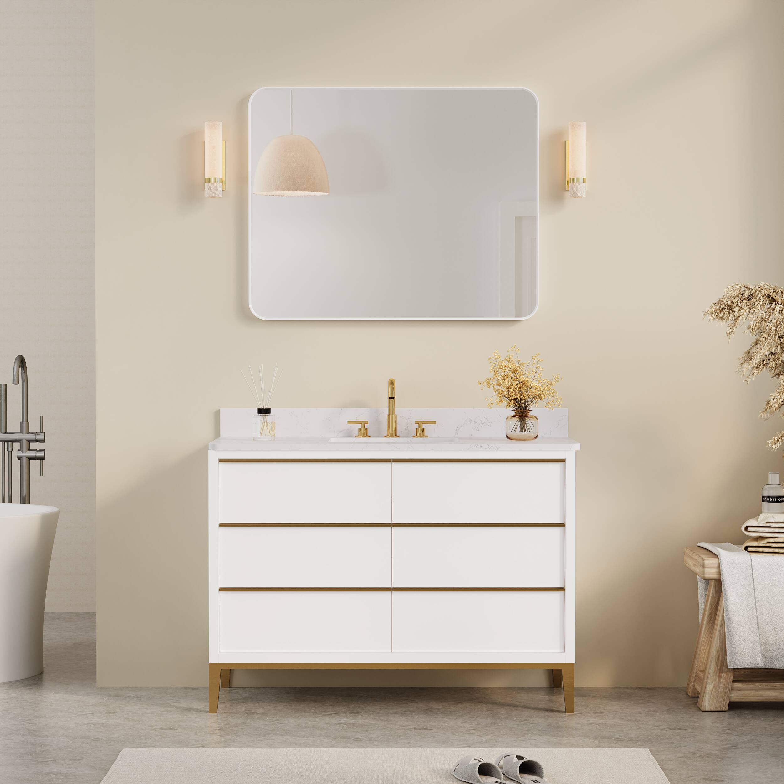 Alt View 1. WELLFOR - 40 in. W. x 32 in. H Rectangular Aluminum Framed Wall-Mounted Bathroom Vanity Mirror - White.