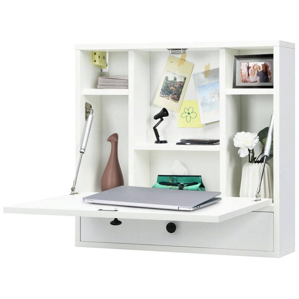 Back. Kadyn - Overbed Table,Tray Table,Standing Desk,Wall-Mount Floating Desk Foldable Space Saving Laptop Workstation White - White.