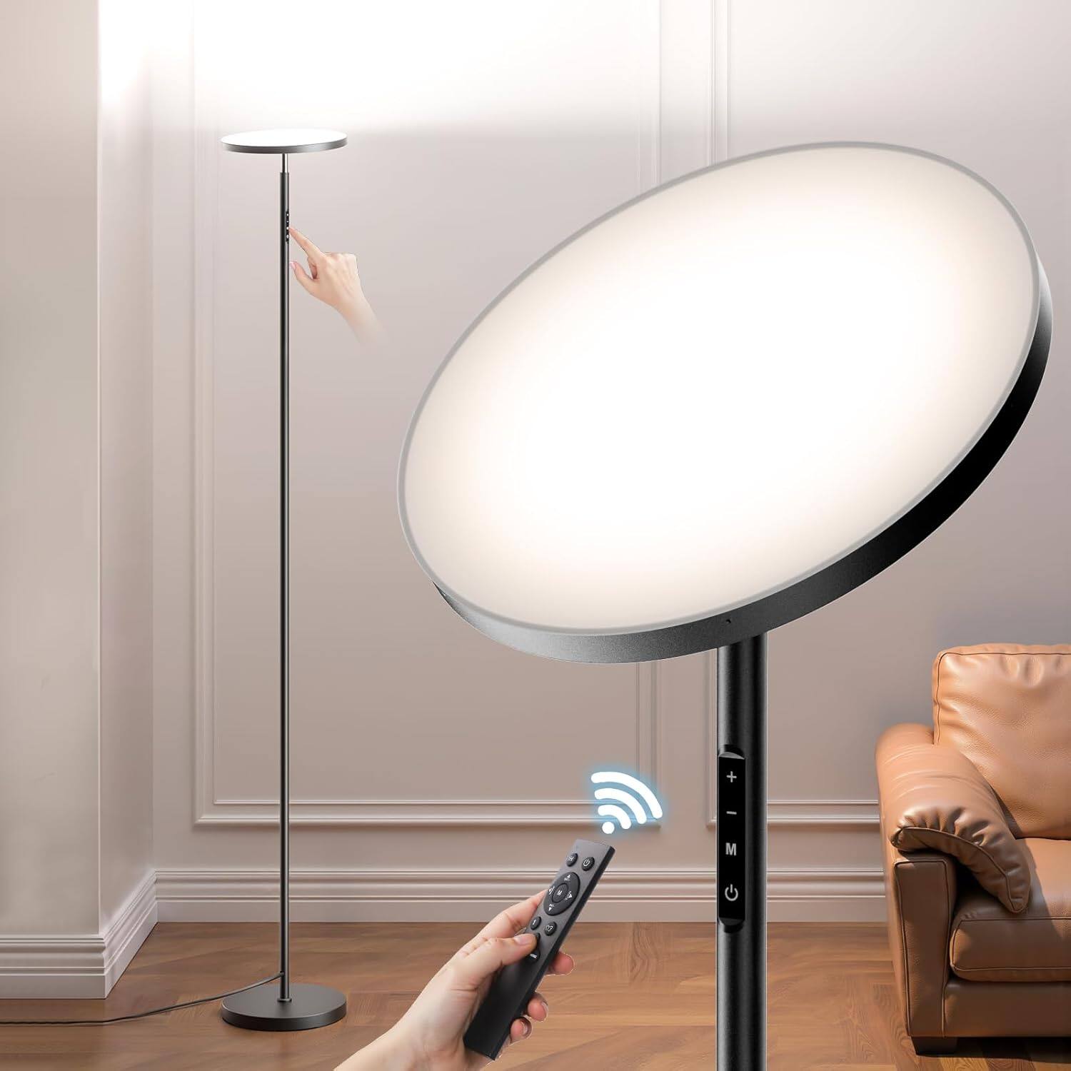 Cozy Serene - Lamp Floor Lamp LED Modern Adjustable Torchiere Lamps Living Room 3200LM Bright Standing with Remote - Black