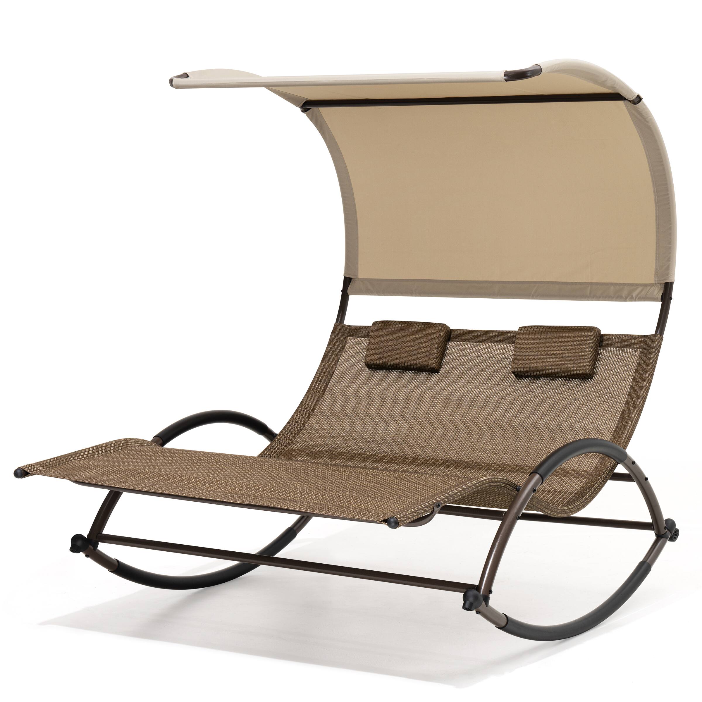 Crestlive Products - Outdoor Double Sun Bed Chaise Lounge Chair Rocking Bed with Sun Shade & Wheels - Brown price history on PriceWatchPro