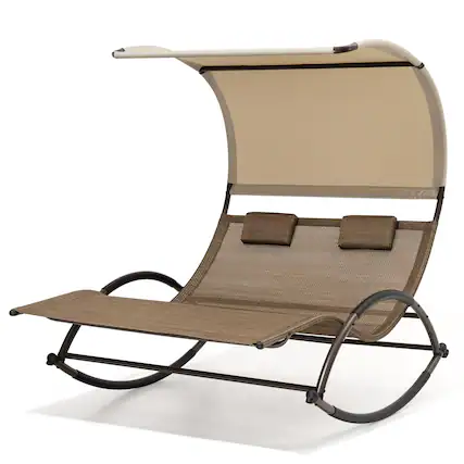 Front. Crestlive Products - Crestlive Products Outdoor Double Sun Bed Chaise Lounge Chair Rocking Bed with Sun Shade & Wheels - Brown.