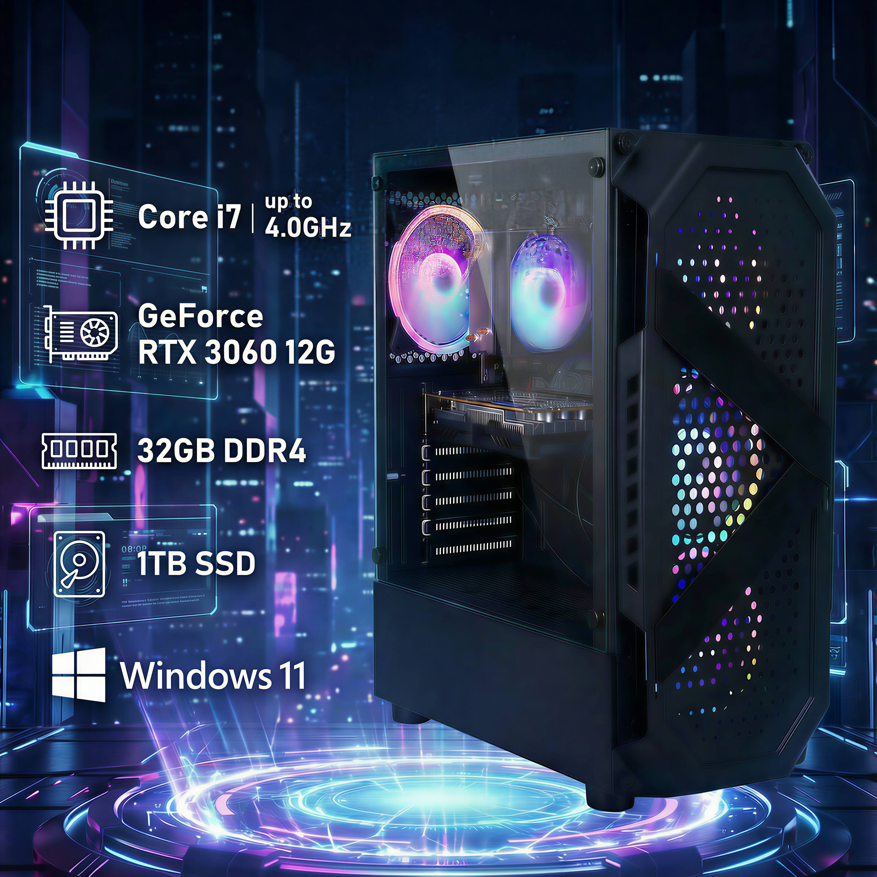 up to Core i7 | 4.0GHz  
GeForce RTX 3060 12G  
32GB DDR4  
1TB SSD  
Windows 11