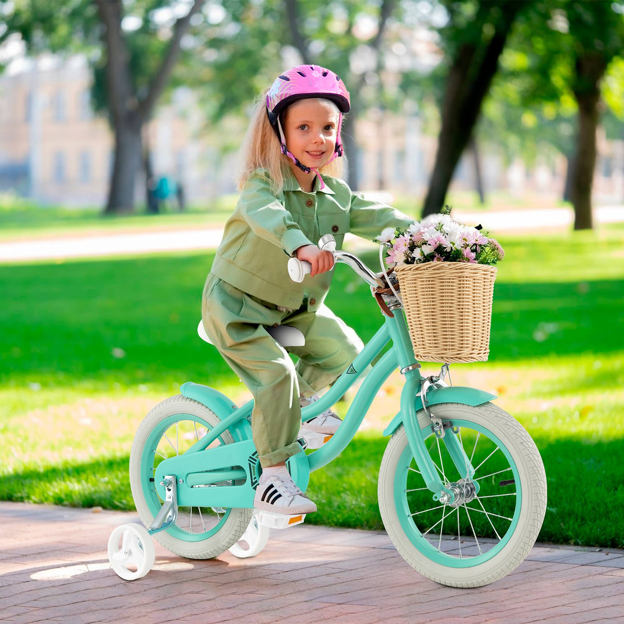 Front. Gymax - Gymax 14'' Retro Style Kids Bike Bicycle w/ Height Adjustable Handlebar & Seat Green - Green.