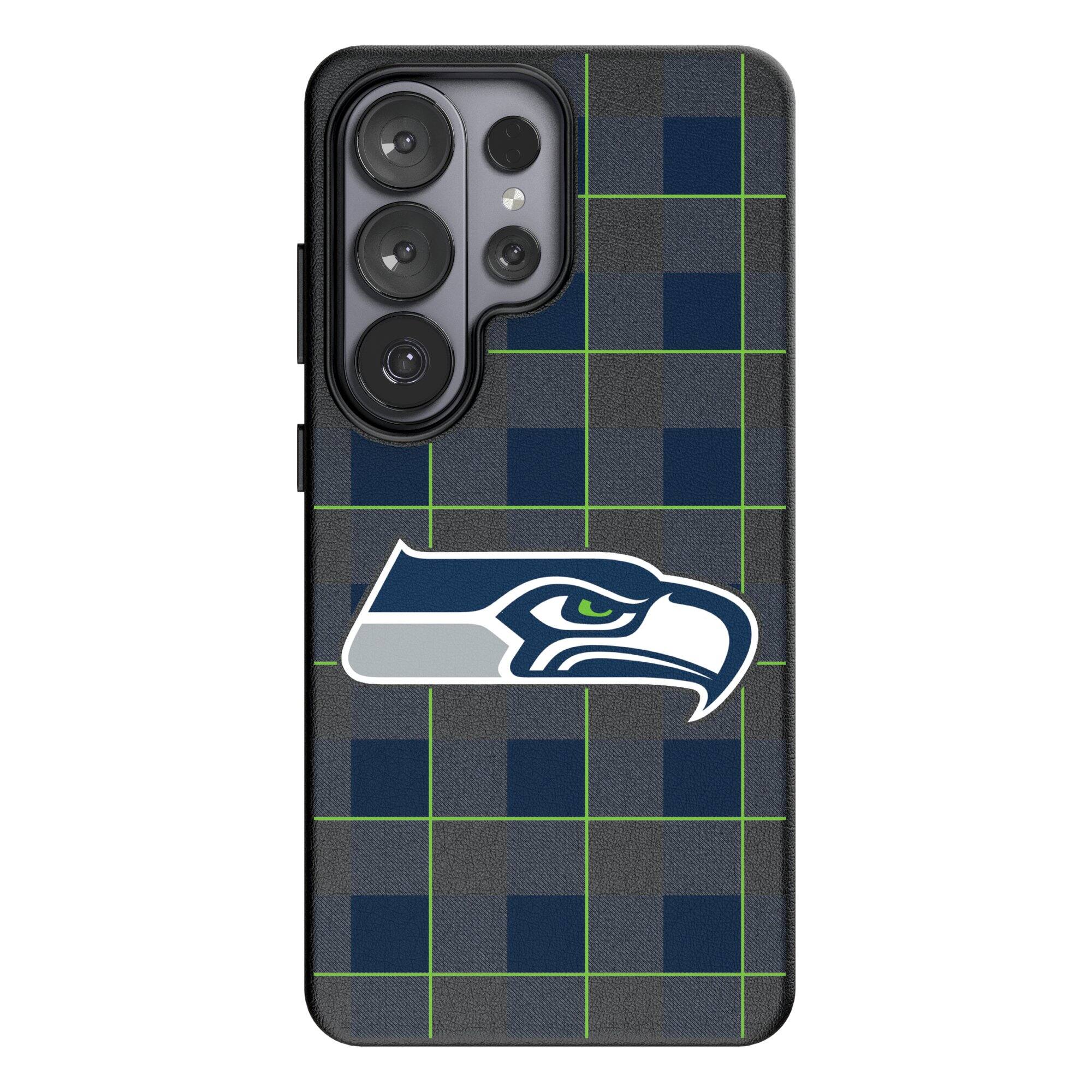 Front. Keyscaper - Seattle Seahawks Plaid Galaxy Magnetic Bump Case - S24 Ultra - Black.