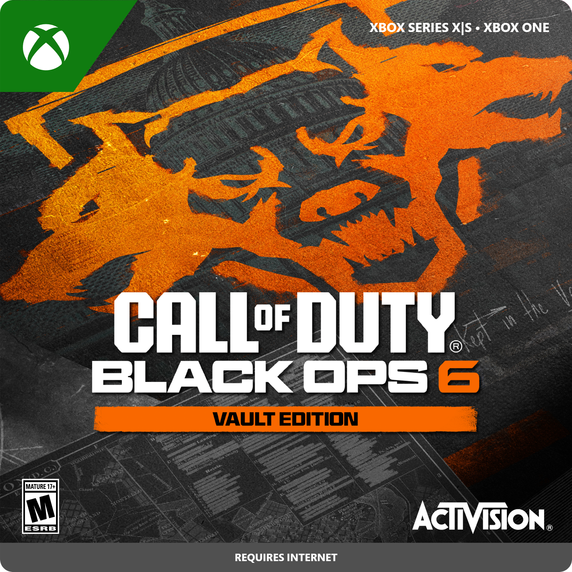 Call of Duty Black Ops 6 Vault Edition is available on Xbox Series X|S and Xbox One. It is rated Mature 12+ and requires internet access.
