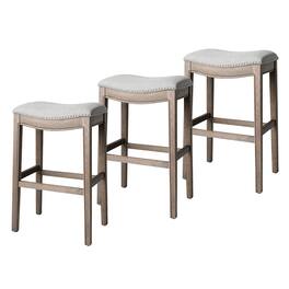 Maven Lane - Adrien Saddle Bar Stool Finish with Ash Grey Fabric Upholstery, Set of 3 - Reclaimed Oak