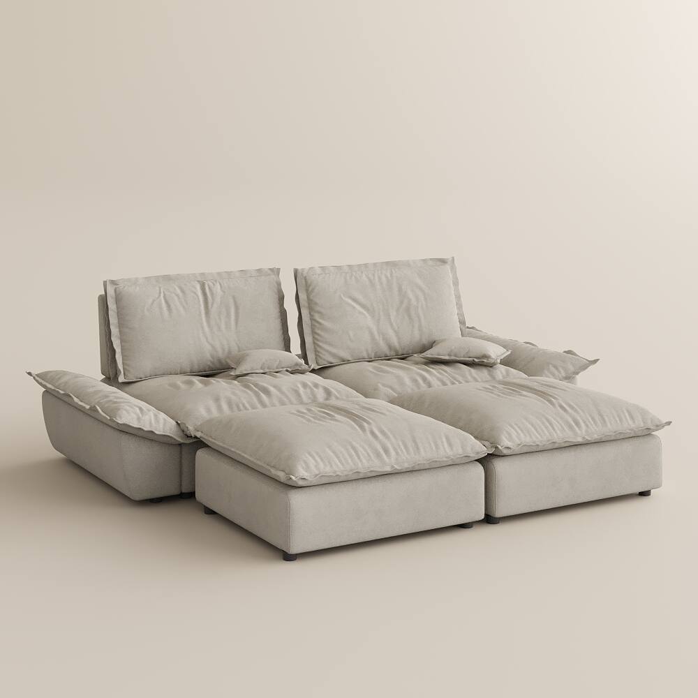 Alt View 8. POVISON - Modern Beige Sleeper Sofa with 2 Ottomans - Beige Suede Fabric.