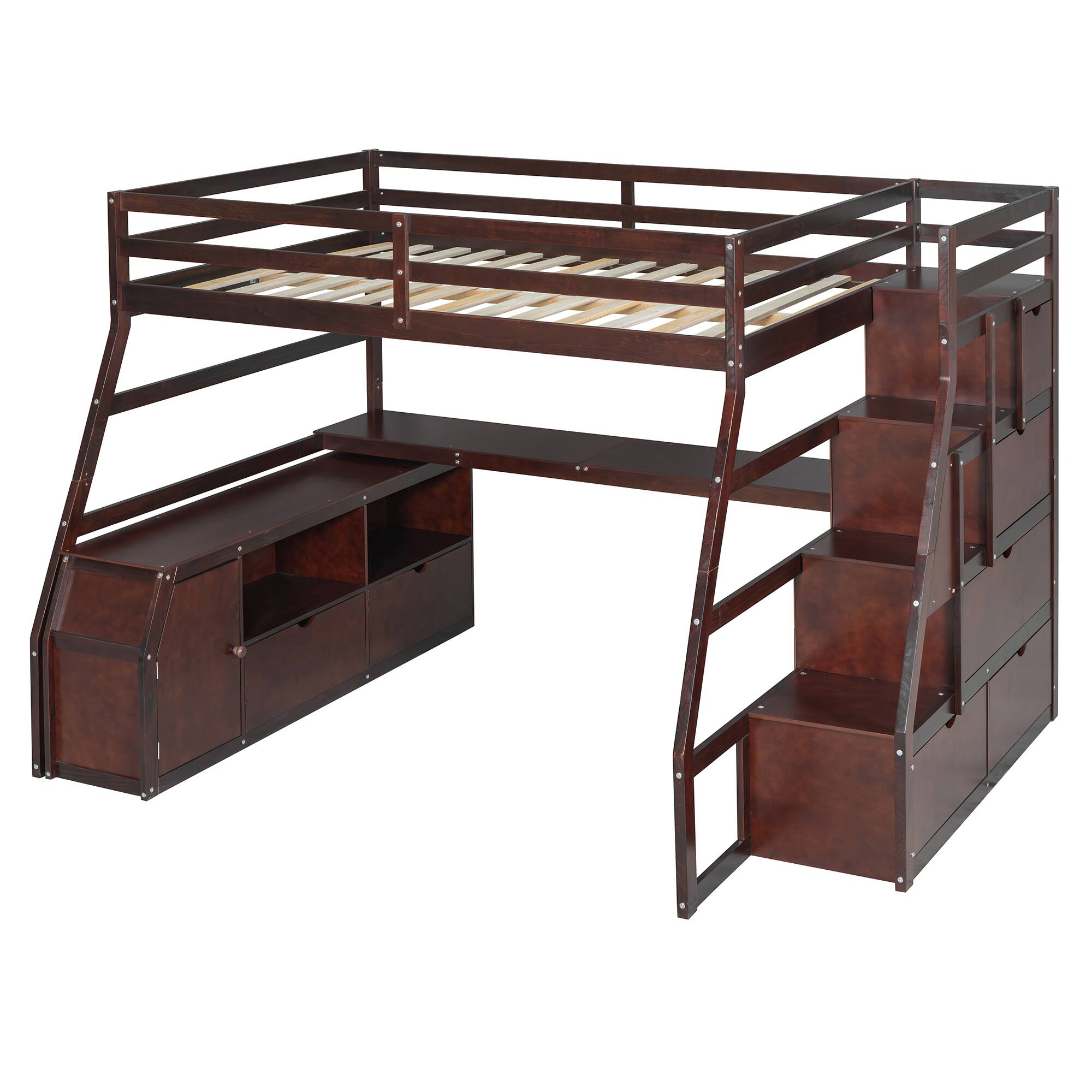 Left. Tiramisubest - Full Size Loft Bed with 7 Drawers, 2 Shelves & Desk - Sturdy, Fun & Functional - Espresso.