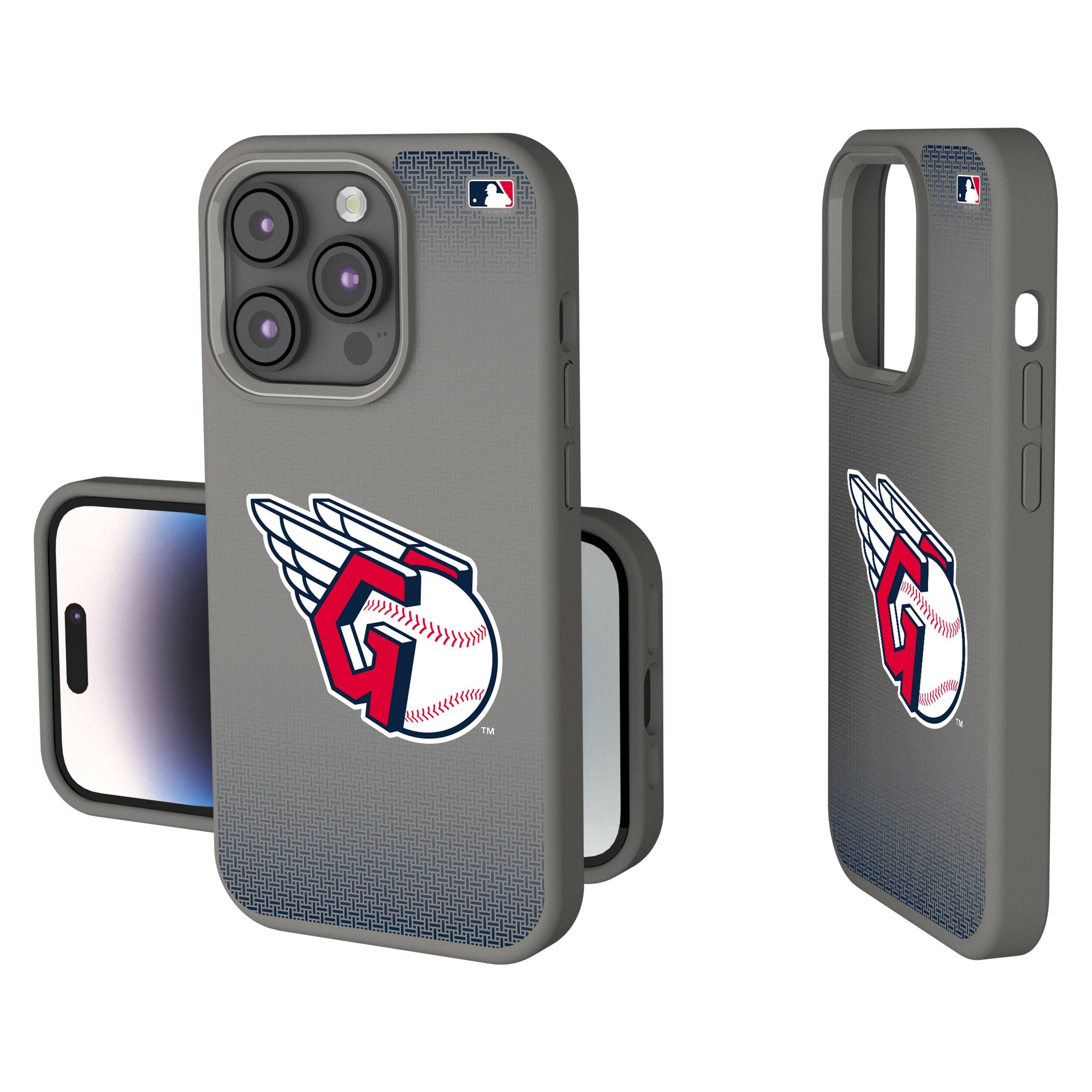 Front. Keyscaper - Cleveland Guardians Linen Logo iPhone Soft Touch Case - 15 Pro - Gray.