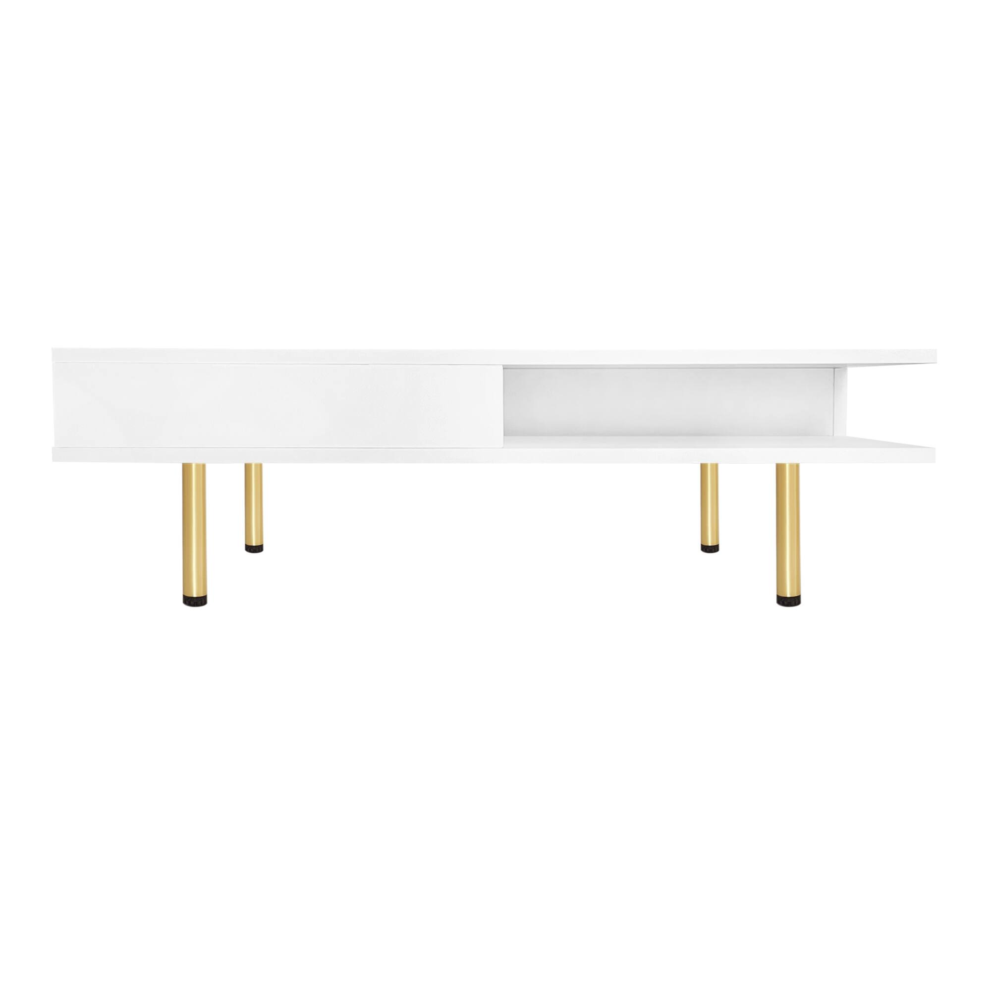 Alt View 10. GOODSILO - Elegant High Gloss Square Coffee Table with Golden Legs and Dual Drawers for Modern Living Room Décor - White.