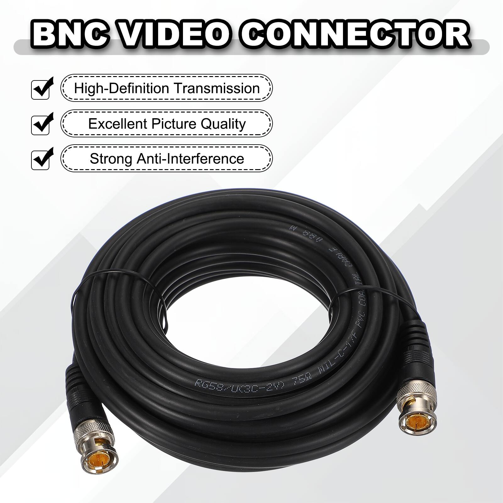BNC VIDEO CONNECTOR

- High-Definition Transmission
- Excellent Picture Quality
- Strong Anti-Interference

A CABLE THE COP PVC I RG58/0(3C=2V) 75Ω