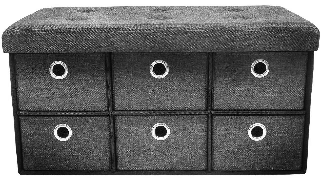 Front. Sorbus - Sorbus Collapsible Storage Bench Chest with Drawers -  Entryway, Bedroom Bench, Cubby Drawer Footstool - Gray.