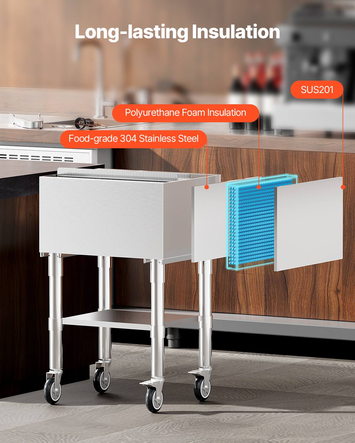 Long-lasting Insulation

- Polyurethane Foam Insulation
- Food-grade 304 Stainless Steel
- SUS201