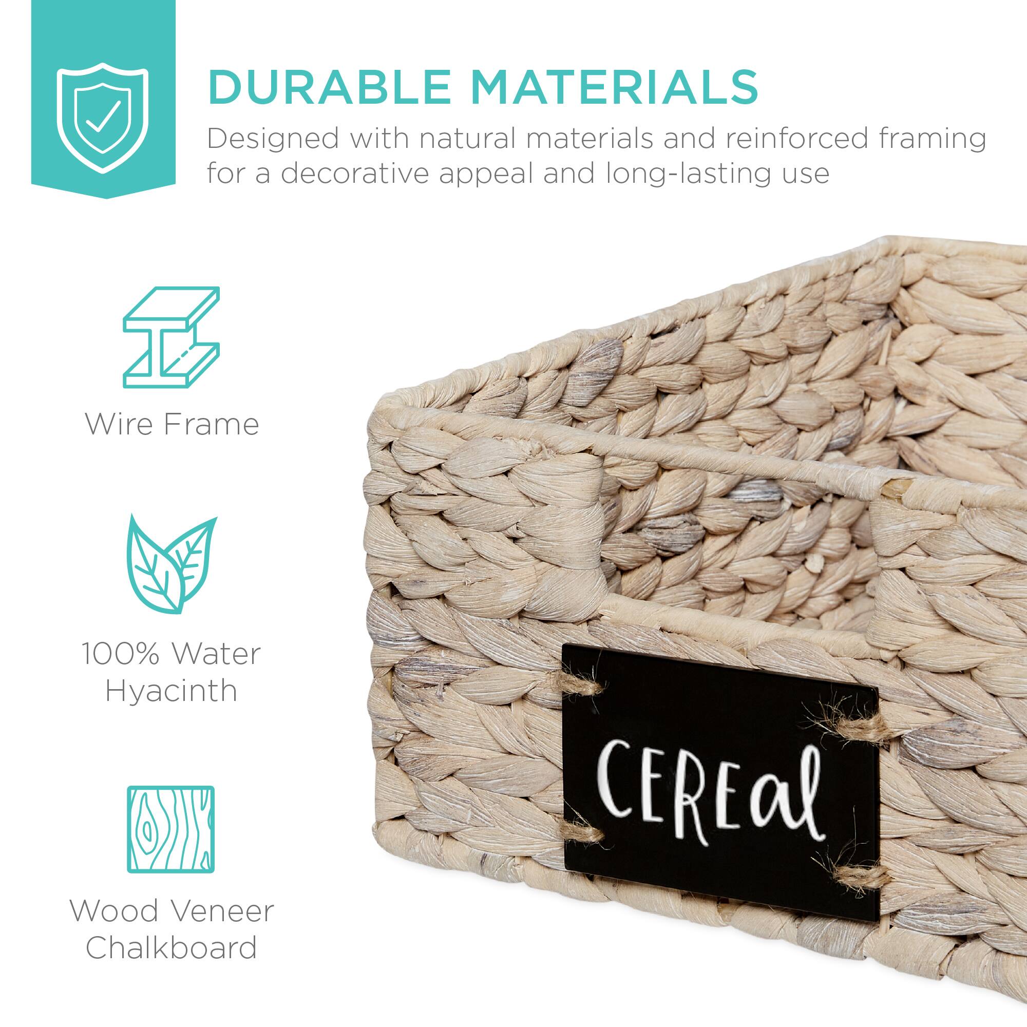 DURABLE MATERIALS  
Designed with natural materials and reinforced framing for a decorative appeal and long-lasting use  

- Wire Frame  
- 100% Water Hyacinth  
- Wood Veneer Chalkboard  

CEREal