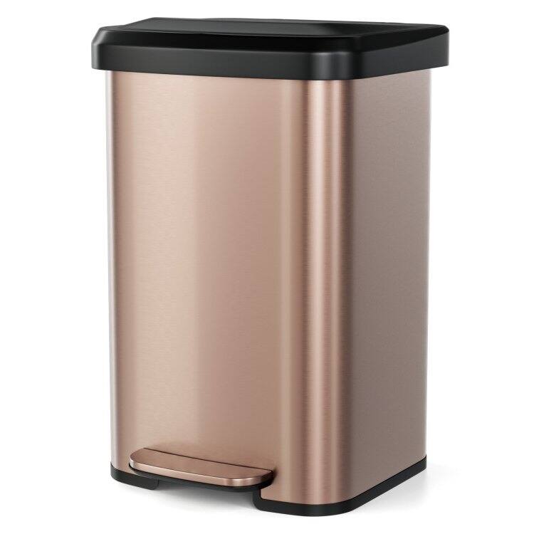 Angle. SlickBlue - Stainless Steel Step Trash Can – Soft Close Lid, Sleek Design for Kitchen - Golden.