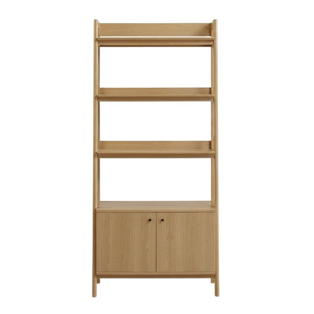 Back. FurniFact - Contemporary Wooden Bookshelf in Natural Finish for Home Office Use - Brown.