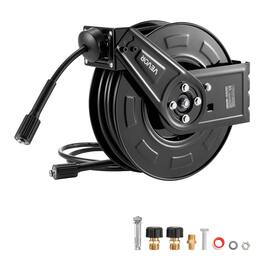 VEVOR - Pressure Washer Hose Reel, 60 ft x 1/4 inch Retractable Power Heavy-Duty Steel Washer Hose Reel, 4000PSI Max - Black