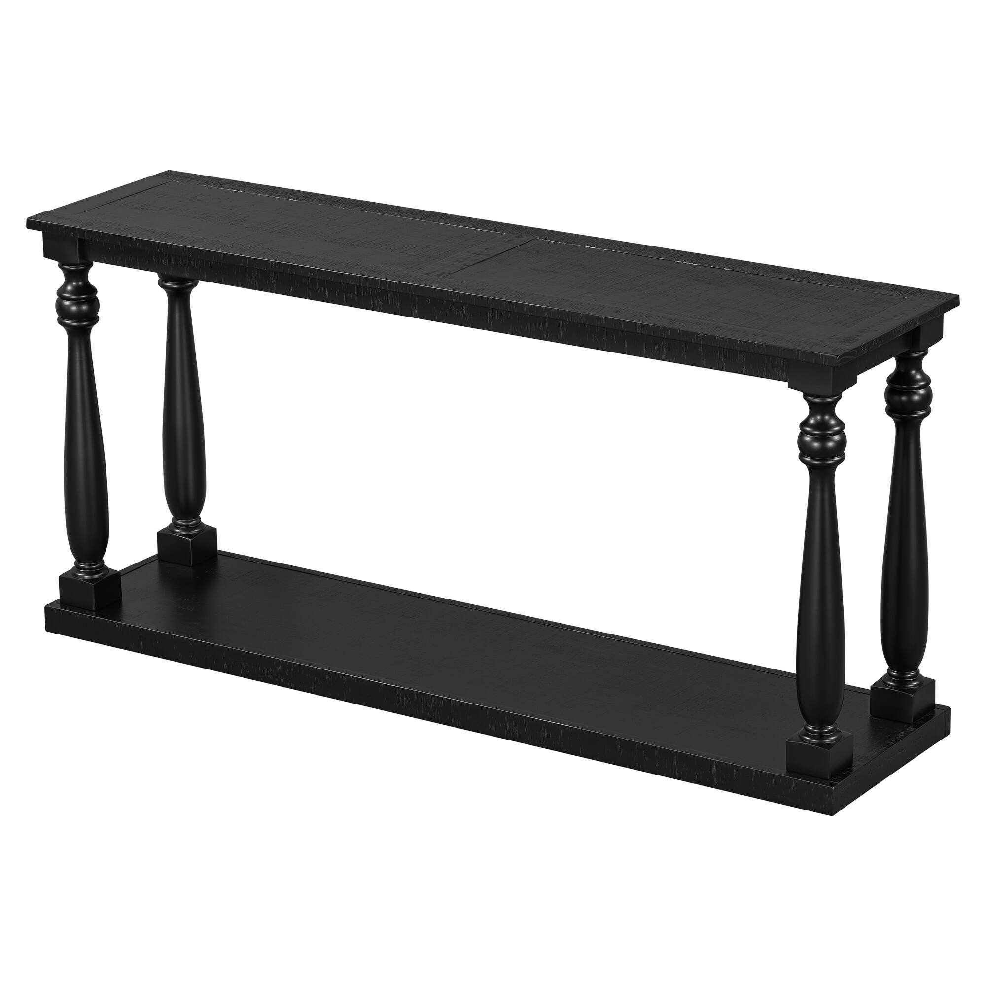 Front. Spaco - Spaco Vintage Narrow Console Table, Space Saving Design with Solid Wood Tapered Legs and Lower Shelf for Entryway - Black.