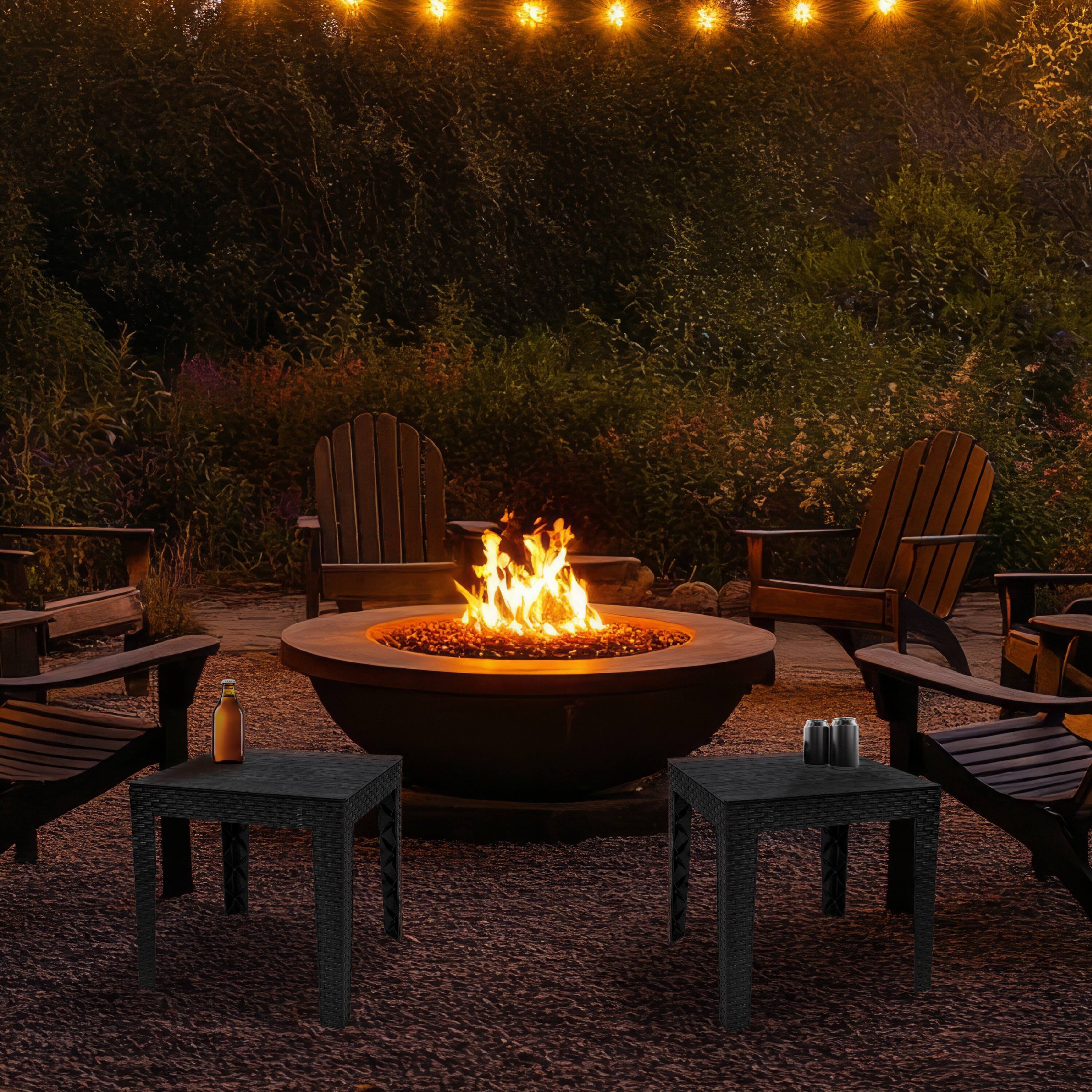 Alt View 5. Sunnydaze - 16.5" Square Weather-Resistant Outdoor End Tables - 4 - Black.