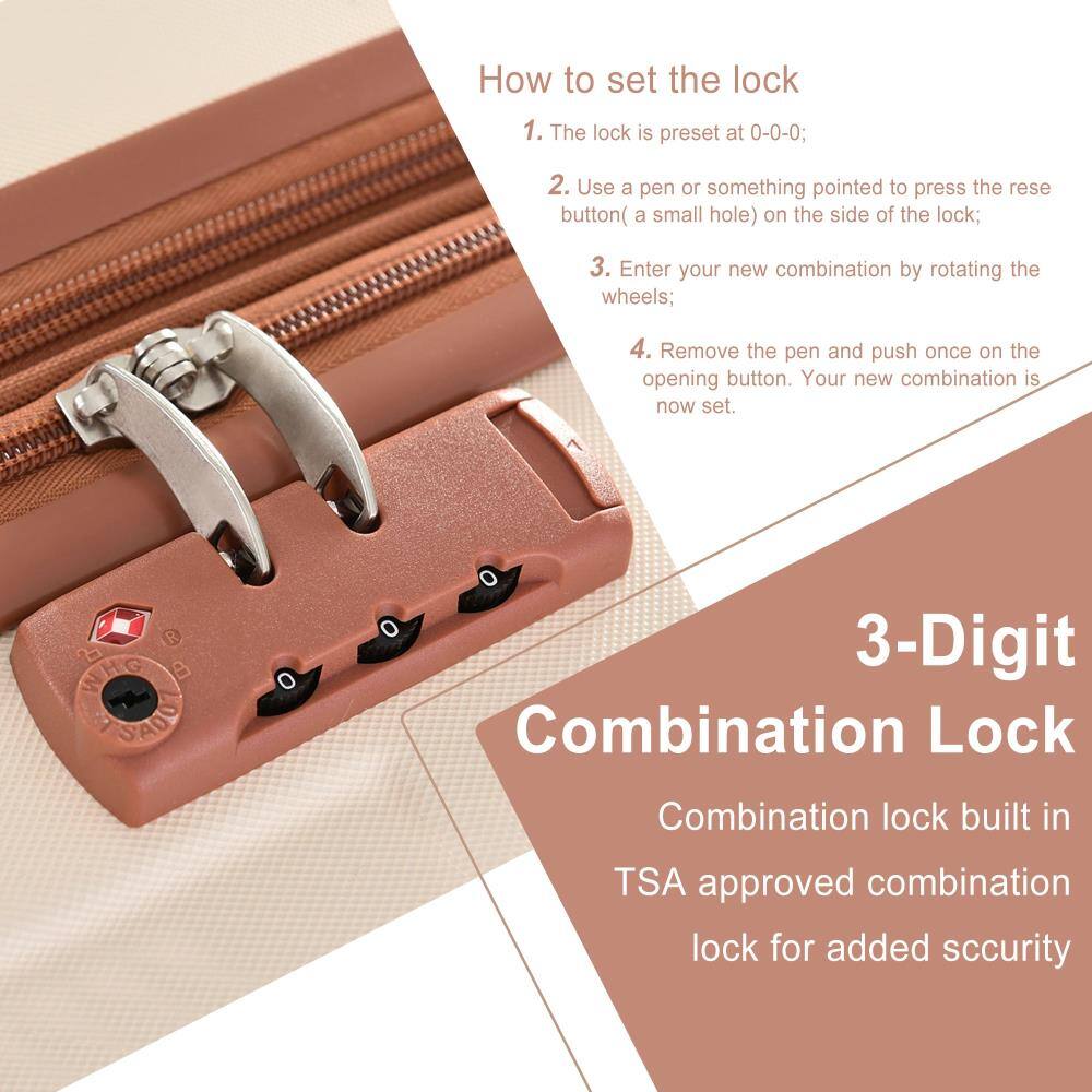 How to set the lock

1. The lock is preset at 0-0-0;
2. Use a pen or something pointed to press the reset button (a small hole) on the side of the lock;
3. Enter your new combination by rotating the wheels;
4. Remove the pen and push once on the opening button. Your new combination is now set.

3-Digit Combination Lock

Combination lock built in TSA approved combination lock for added security