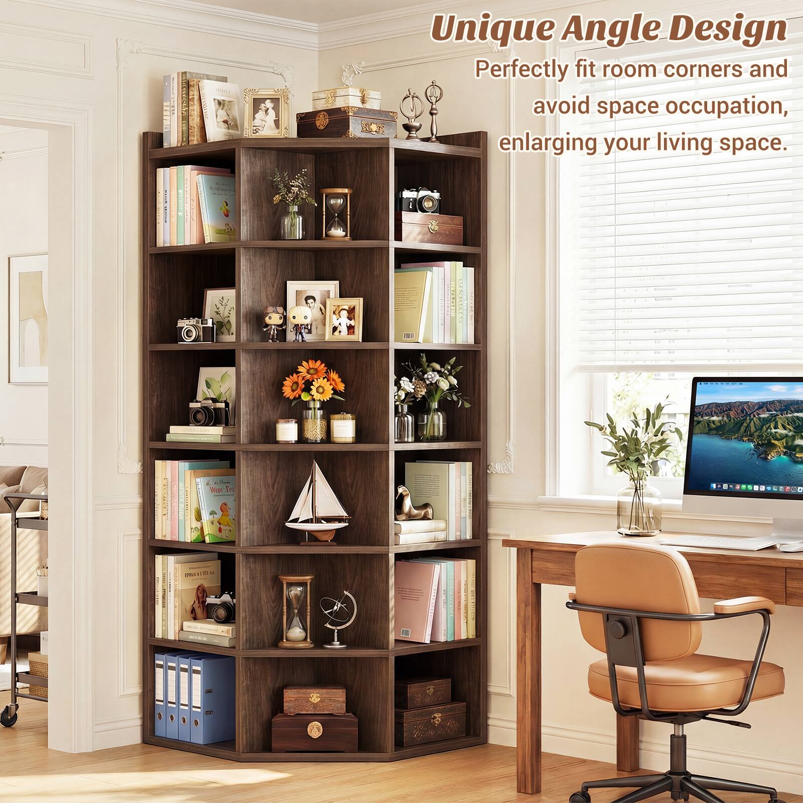Unique Angle Design  
Perfectly fit room corners and avoid space occupation, enlarging your living space.