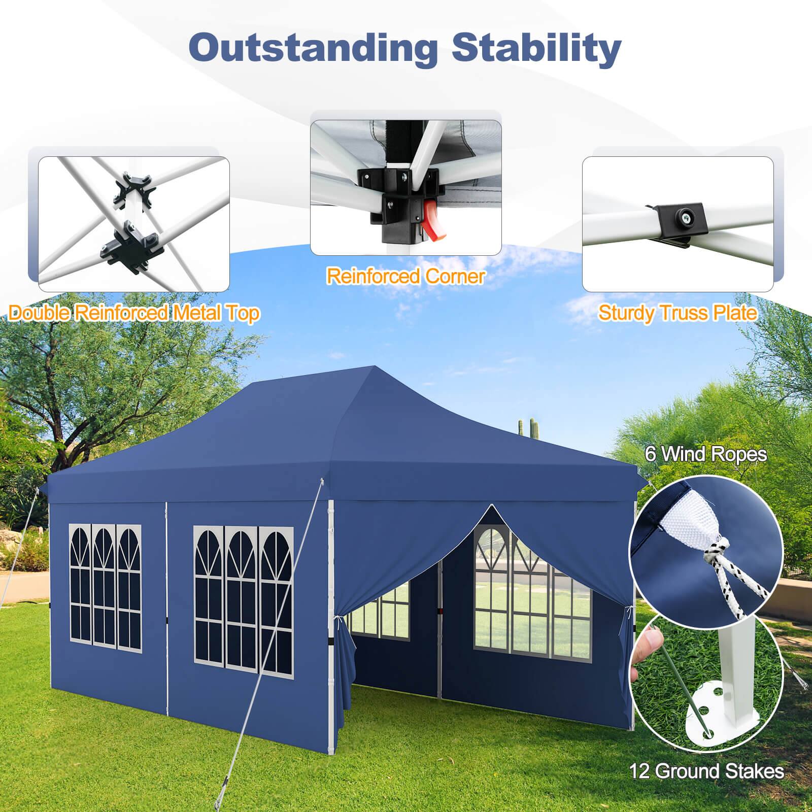 Outstanding Stability
Double Reinforced Metal Top
Reinforced Corner
Sturdy Truss Plate
6 Wind Ropes
12 Ground Stakes