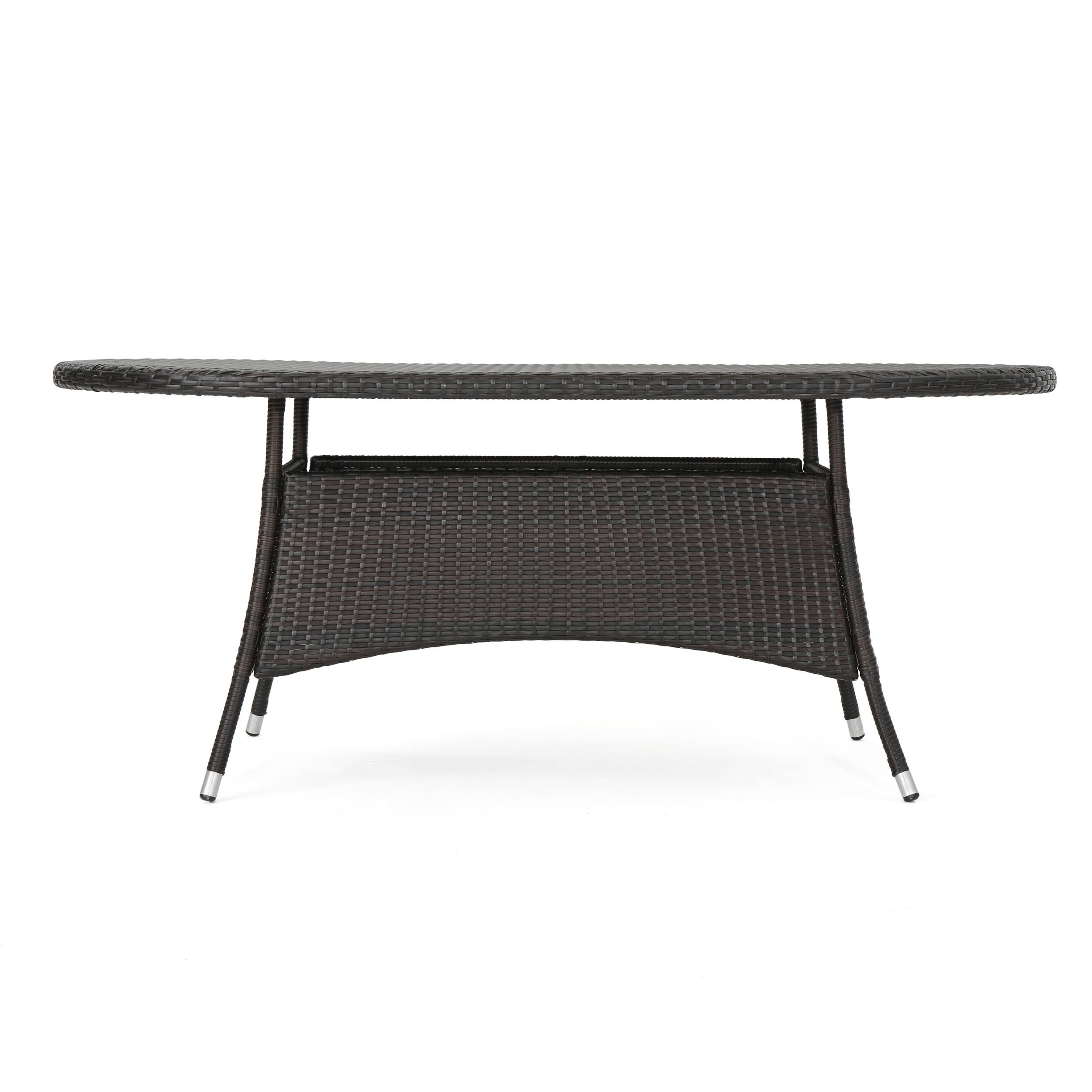 Angle. APRILSOUL - Ramsey Oval Wicker Dining Table 69in Outdoor Patio Seats 6 Silver Tipped Legs - Brown Multi.