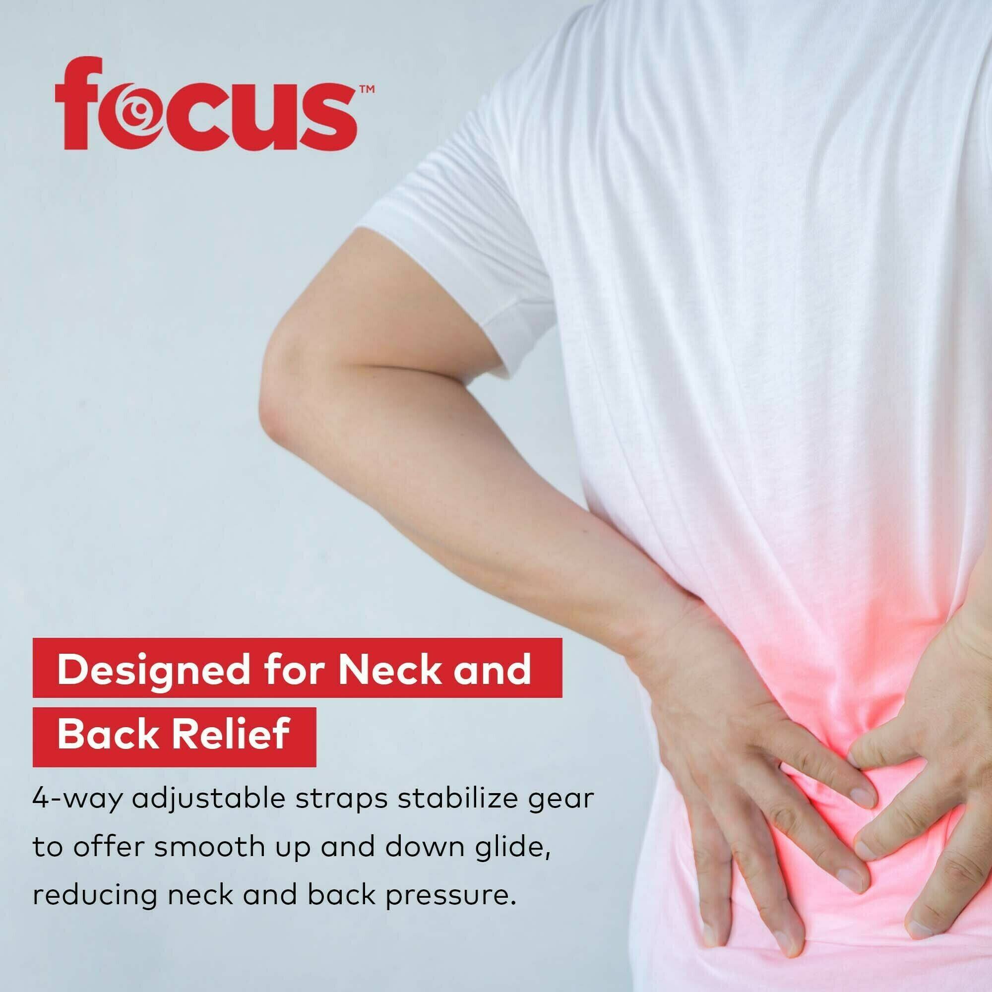 Designed for Neck and Back Relief

4-way adjustable straps stabilize gear to offer smooth up and down glide, reducing neck and back pressure.