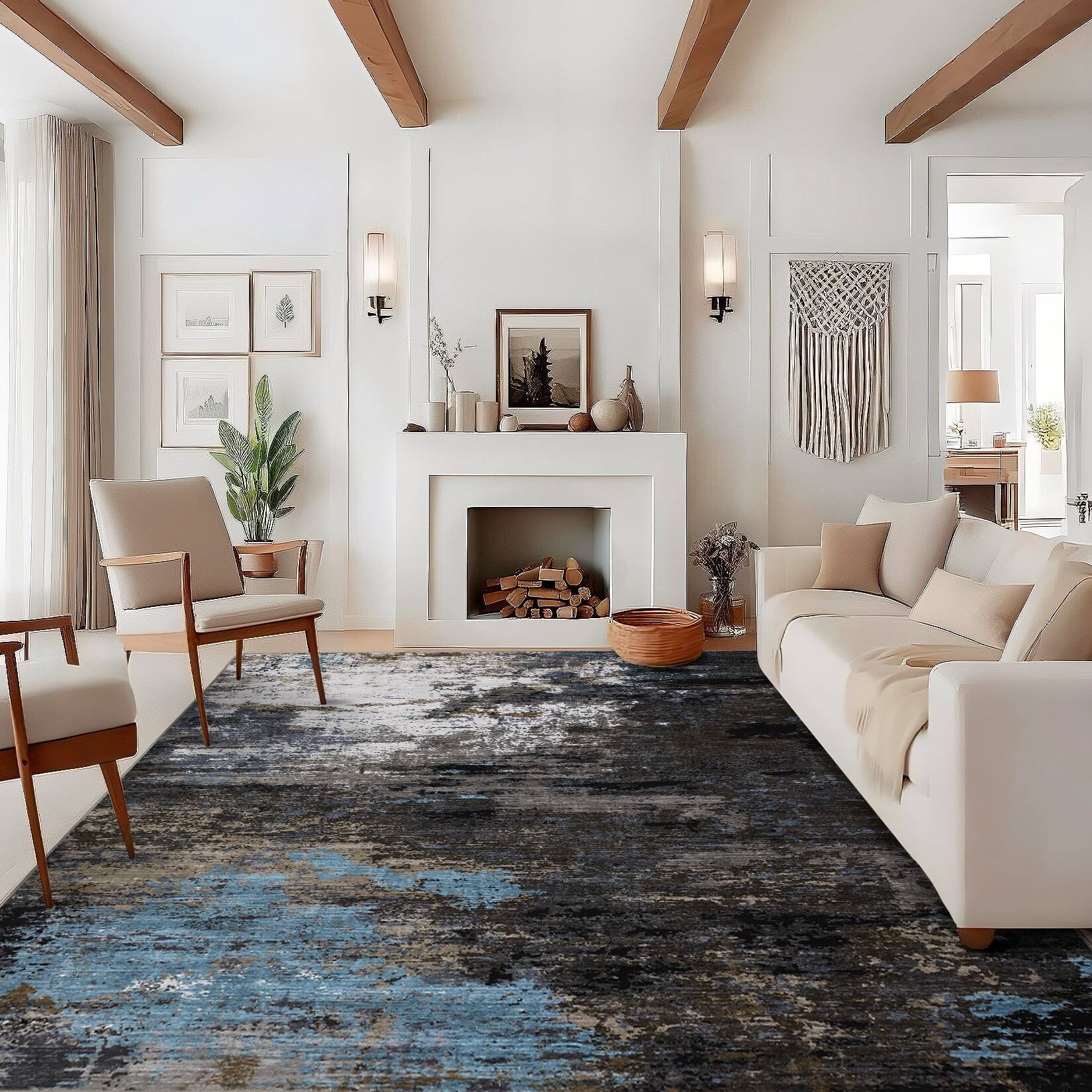 Back. Homhougo - 10x13 Large Abstract Area Rug, Washable Non-Slip Low Pile for Living Room Dining Office Farmhouse Brown - Brown.