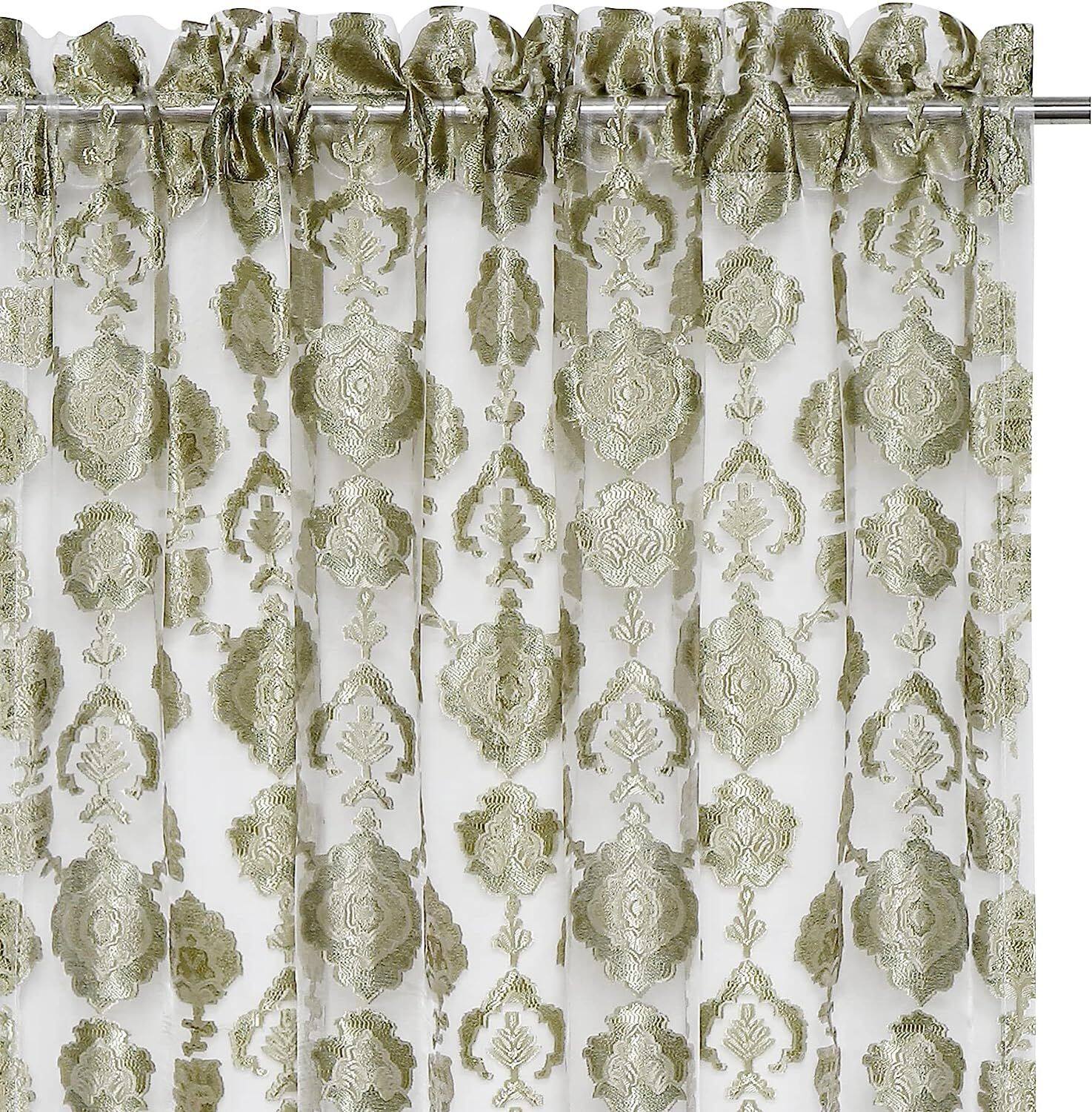 Angle. Kate Aurora - Moroccan Accents by Kate Aurora 1 Piece Rod Pocket Clipped Elegant Sheer Curtain Panel - Sage Green - Sage Green.