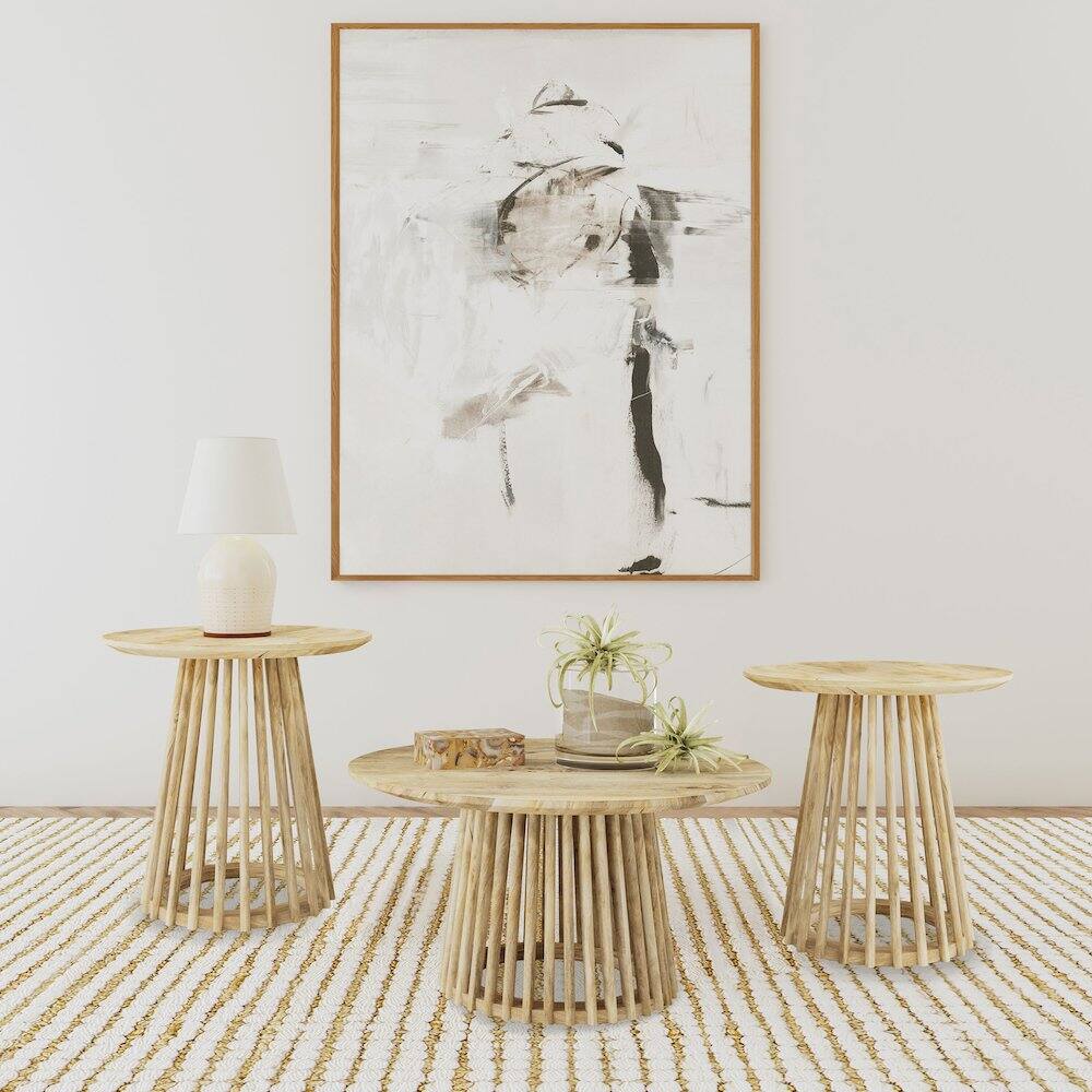 Angle. Coaster Co. of America - Touhy 3-piece Round Coffee and End Table Set Natural Mango - Natural Mango.