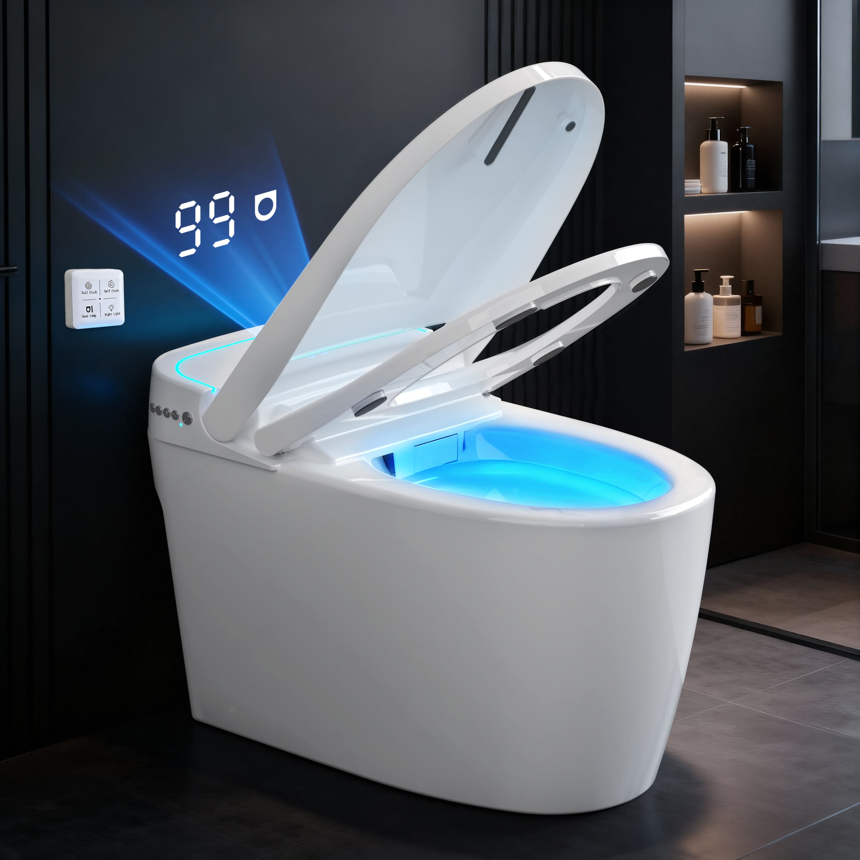 Front. Dyonery - Dyonery manual flip cover, large and small flushing modes, moisten the wall when seated, flush when seated - White.