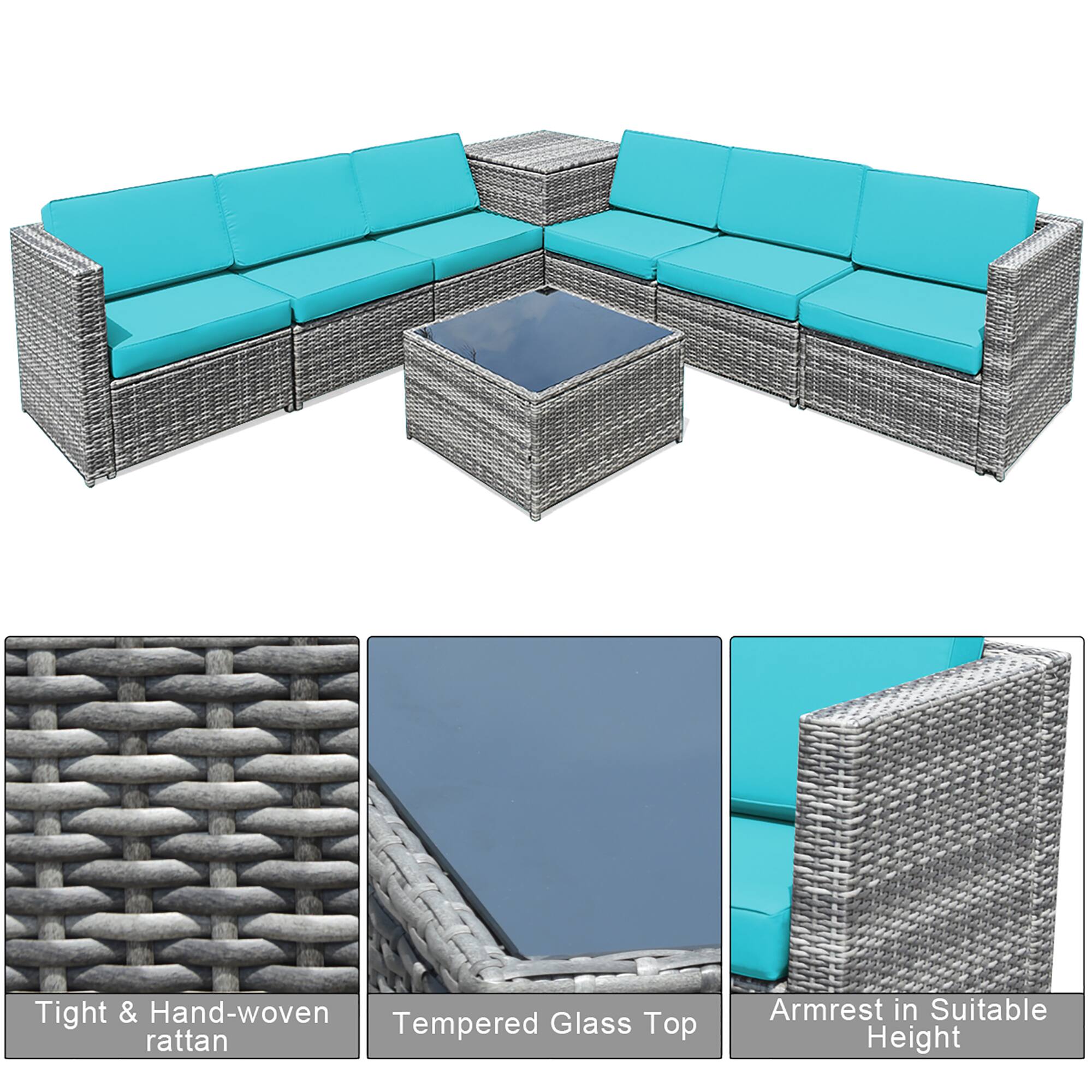 Tight & Hand-woven Glass rattan Tempered Top Armrest in Suitable Height