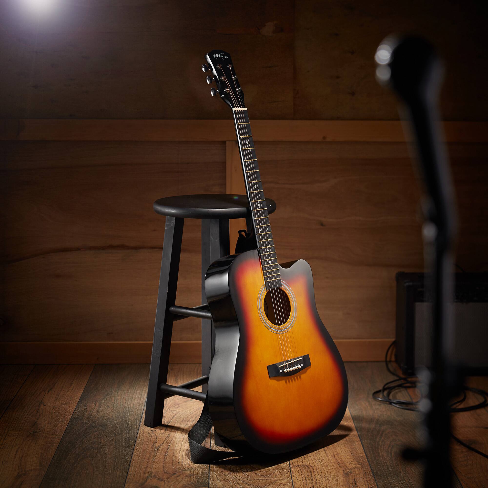 Alt View 5. Ashthorpe - 41-in Beginner Cutaway Acoustic Guitar Package with Gig Bag - Sunburst.