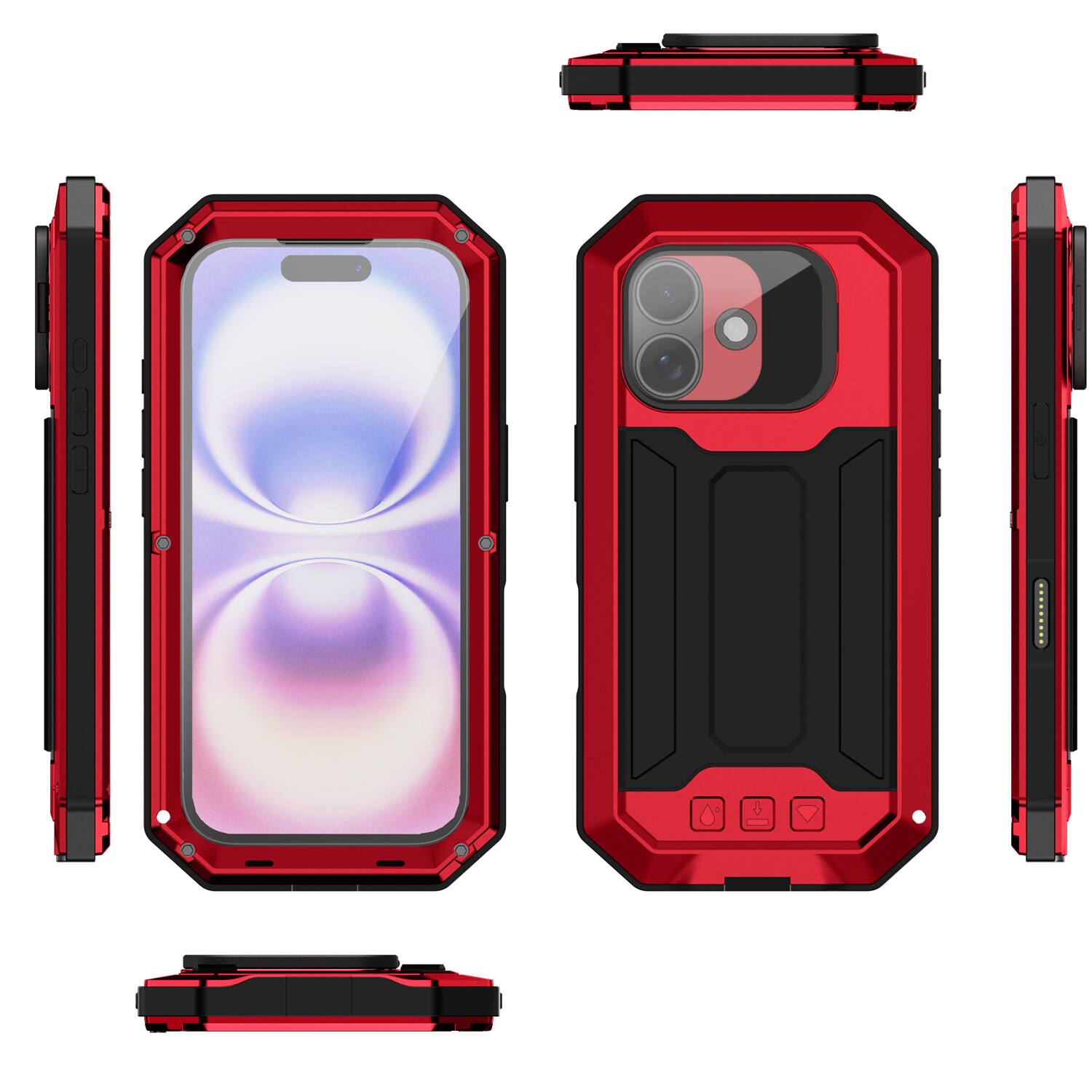Alt View 4. Dteck - Rugged Case for Apple iPhone 17 Flip Camera Kickstand Built-in Screen Protector Military Grade Protection Cover - Red.