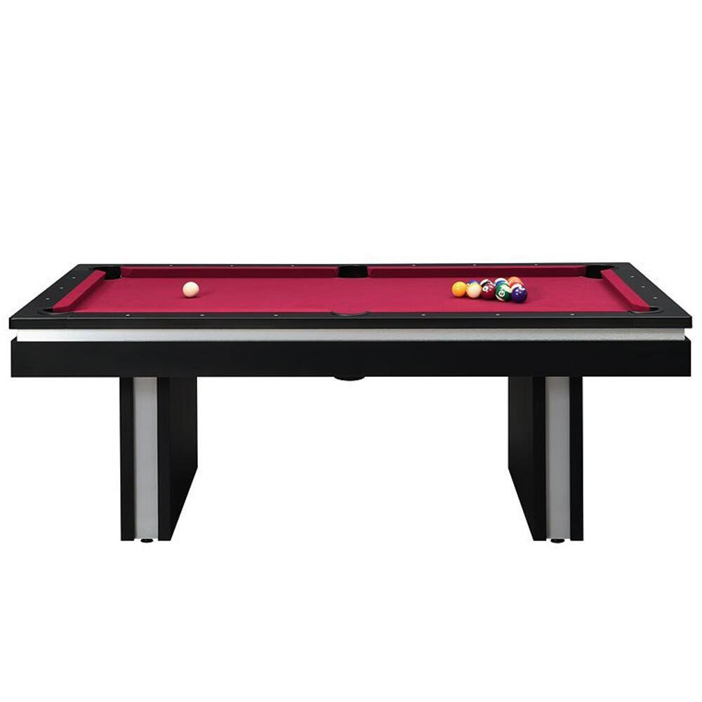 Angle. Elements - Ajax Billiard Table with Balls - Black Finish with Burgundy Playfield - Black/Burgundy.