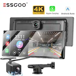 ESSGOO - Portable 11.3″ Touchscreen with Apple CarPlay, Android Auto, Dual Dash Cam