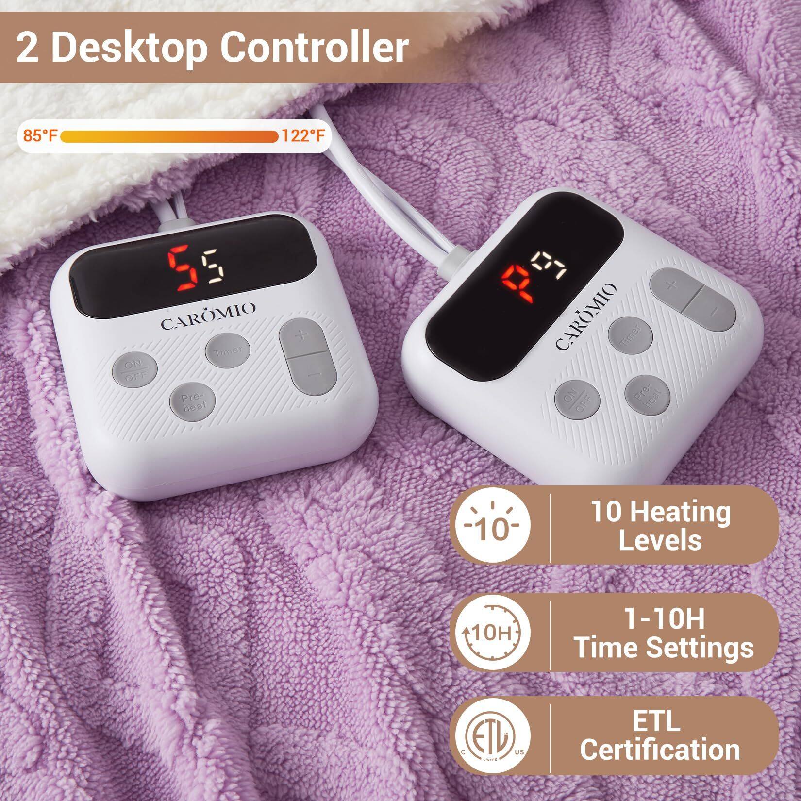 2 Desktop Controller

85°F - 122°F

CAROMIO

10 Heating Levels

1-10H Time Settings

ETL Certification